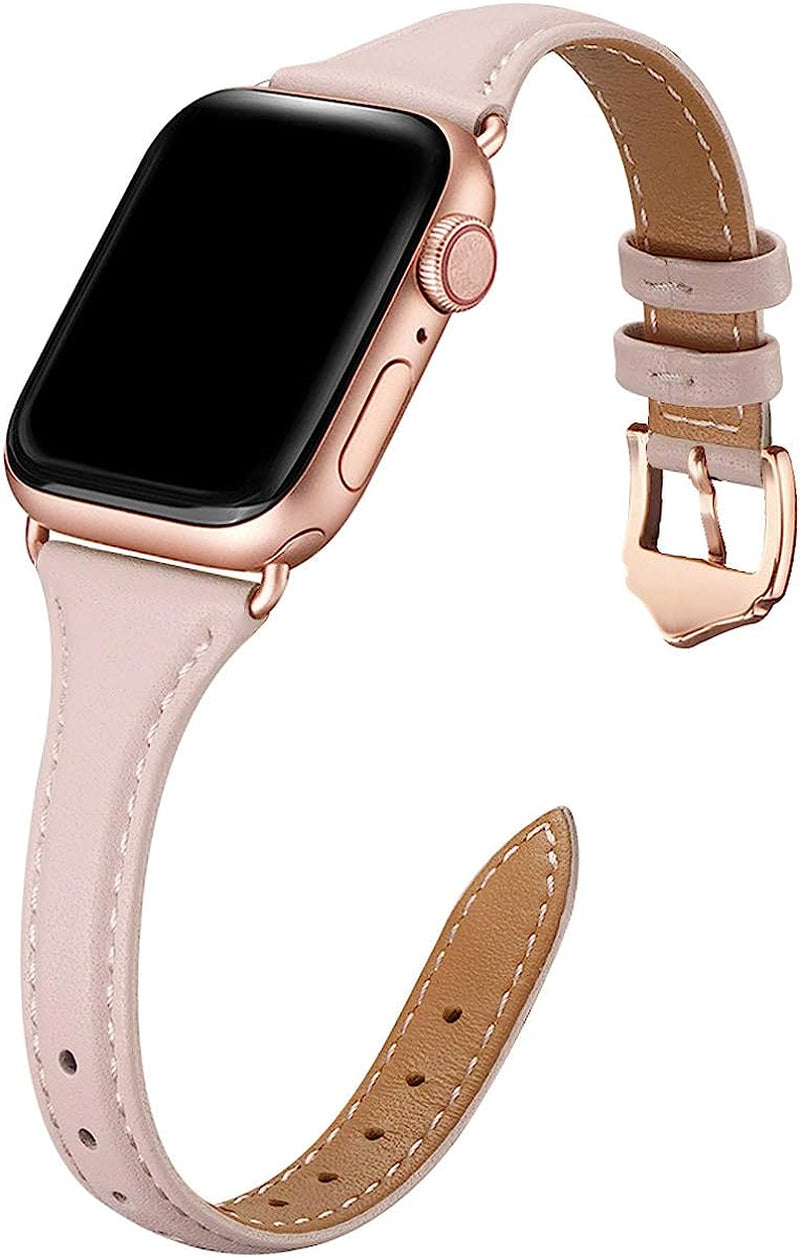 WFEAGL Leather Bands Compatible with Apple Watch Band 38Mm 40Mm 41Mm 42Mm 44Mm 45Mm 49Mm Women, Top Grain Leather Strap Slim & Thin Replacement Wristband for Iwatch Ultra SE & Series 8 7 6 5 4 3 2 1  WFEAGL PinkSand/RoseGold 42mm 44mm 45mm 49mm 