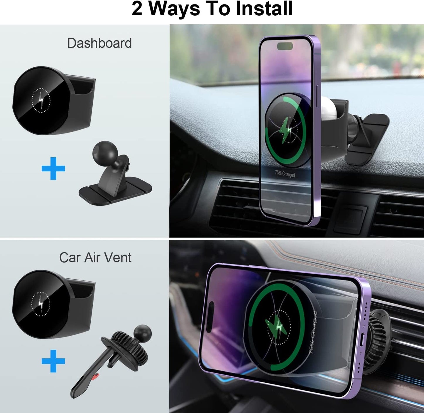 For Magsafe Car Mount Charger Iphone and Airpods Magnetic Wireless Car Charger,Car Phone Holder Mount Wireless Charging for Iphone 14 13 12 Pro plus Max Mini,Airpods 2Nd 3Rd  Shenzhen anxinwei Electronics Technolgoy Co., Ltd   