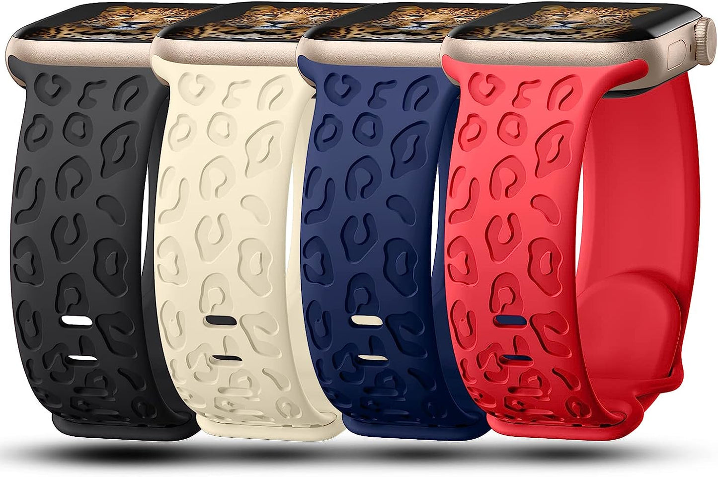 Creategreat Engraved Bands Compatible with Apple Watch Band 45Mm 44Mm 42Mm 41Mm 40Mm 38Mm, Leopard Flower Boho Pattern Soft Silicone Strap Compatible with Iwatch Series 8 7 6 5 4 3 2 1 SE, Women Men  CreateGreat Black,Cream,Navy,Red 41MM/40MM/38MM 