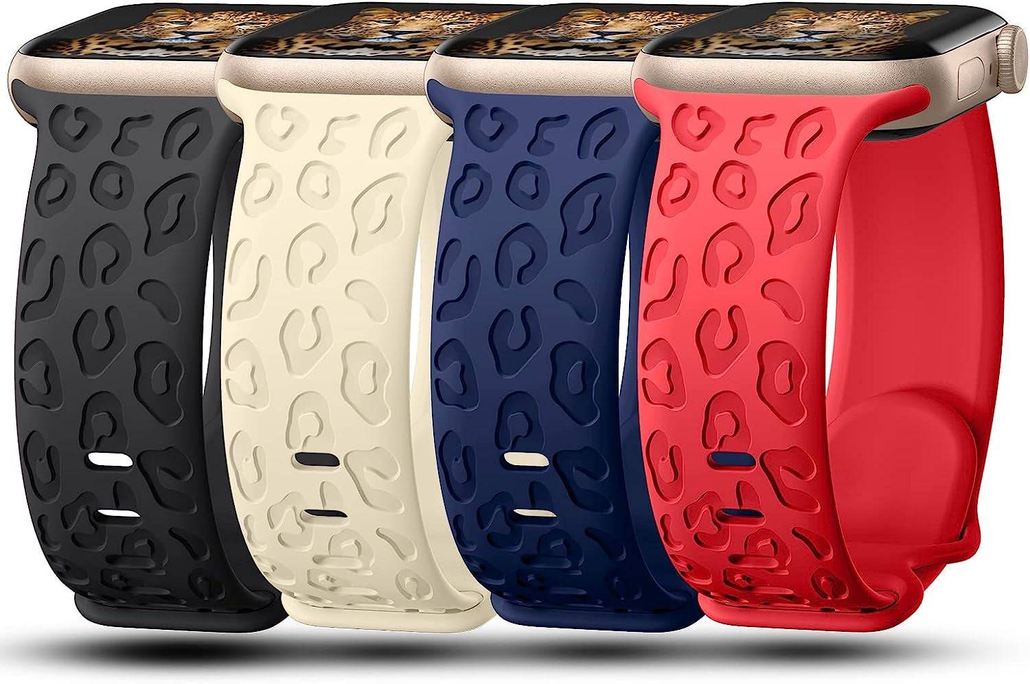 Creategreat Engraved Bands Compatible with Apple Watch Band 45Mm 44Mm 42Mm 41Mm 40Mm 38Mm, Leopard Flower Boho Pattern Soft Silicone Strap Compatible with Iwatch Series 8 7 6 5 4 3 2 1 SE, Women Men  CreateGreat Black,Cream,Navy,Red 41MM/40MM/38MM 