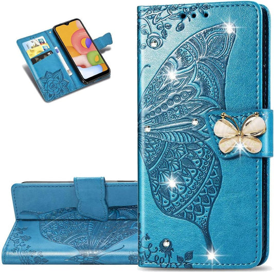 LEMAXELERS LG G7 Thinq Case Bling Diamond Butterfly Embossed Wallet Flip PU Leather Magnetic Card Slots with Stand Cover for LG G7 Thinq/Lg G7 One Diamond Butterfly Blue SD  LEMAXELERS   