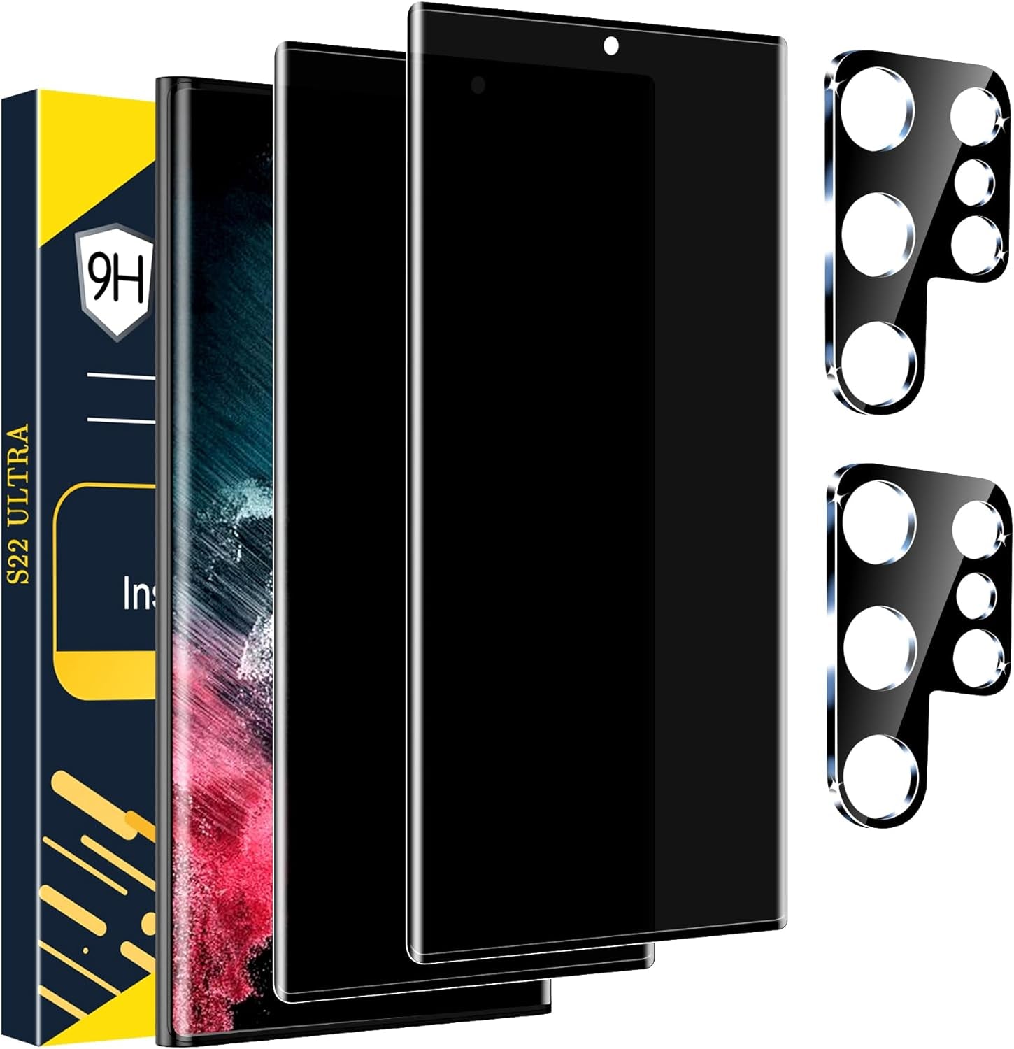 Arshek [2+2 Pack] Galaxy S22 Ultra Privacy Screen Protector, 9H Tempered Glass, Ultrasonic Fingerprint Support, 3D Curved, HD Clear Anti-Spy Film for Samsung S22 Ultra 5G Glass Screen Protector  Arshek   