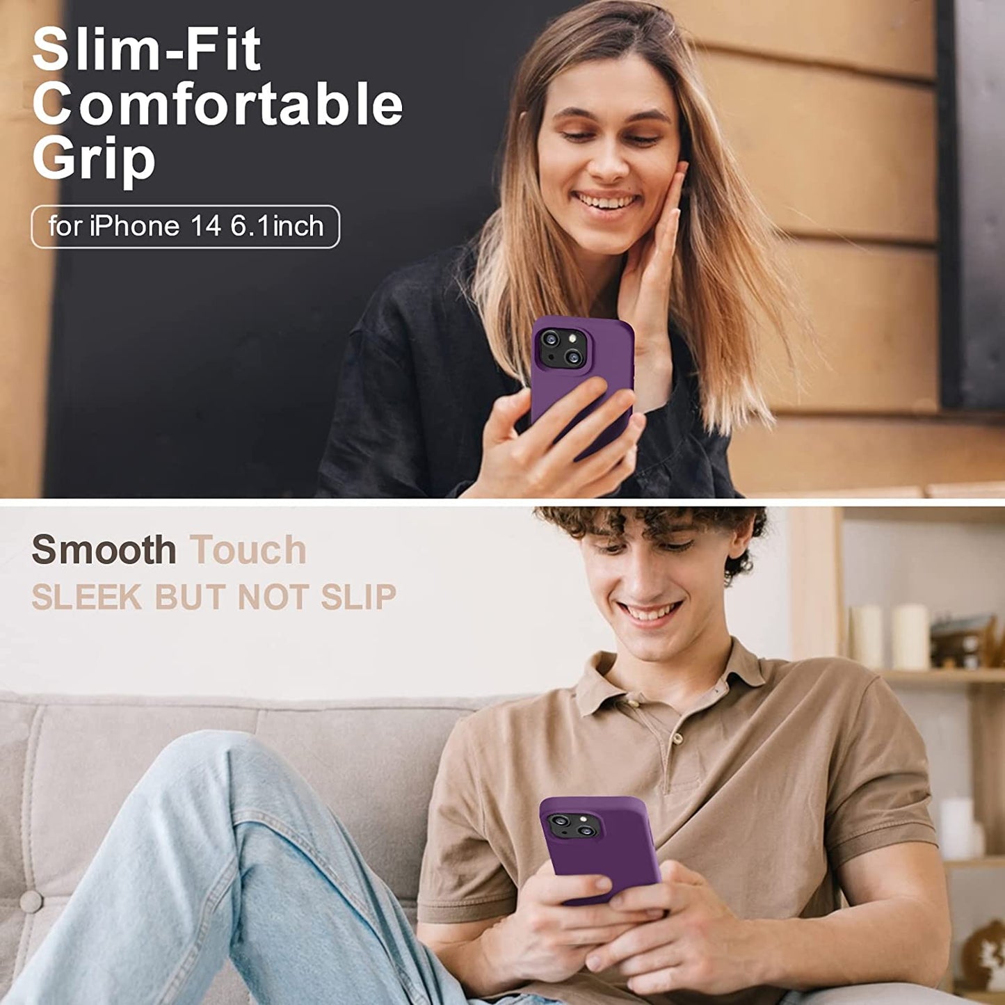 Vooii Compatible with Iphone 14 Case,[Premium Liquid Silicone Full Body Protective] [Soft Microfiber Lining] Anti-Scratch Shockproof Protective Case for Iphone 14 - Deep Purple  Vooii   