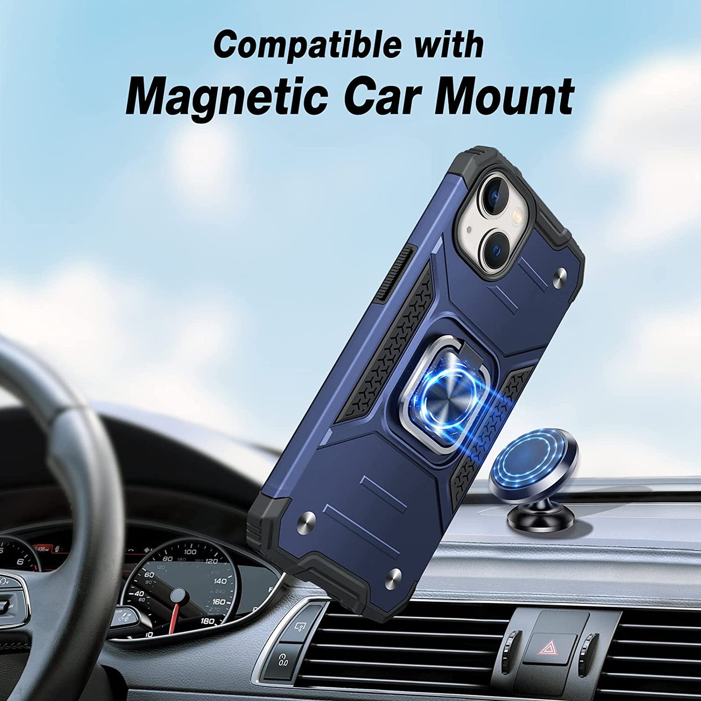 JAME for Iphone 14 Case with Screen Protector [2 PCS], Shockproof Bumper Case for Iphone 14 Case for Women & Men, Heavy-Duty Protection with Metal Ring Kickstand Case for Iphone 14, 6.1 Inch, Blue  XJXIN   