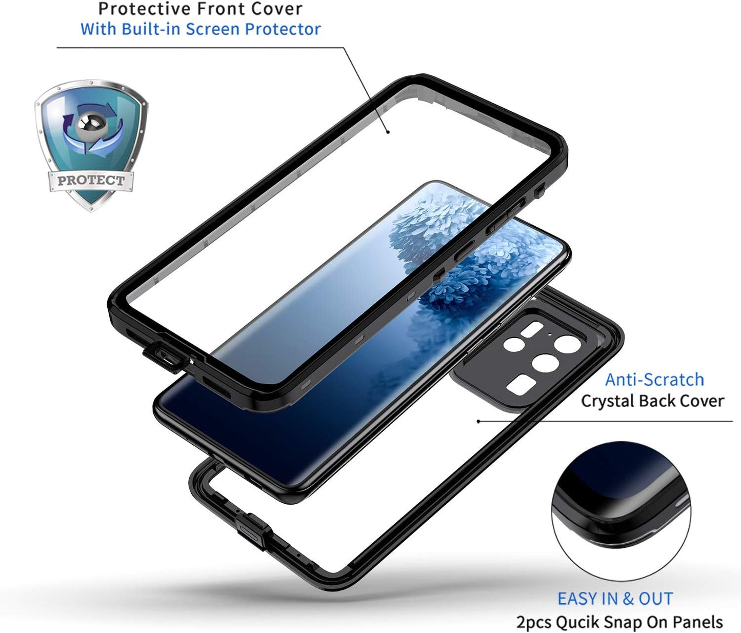 Lanhiem Galaxy S20 Ultra Case, Built-In Screen Protector IP68 Waterproof Dustproof Case, Full Body Heavy Duty Shockproof Protective Cover for Samsung Galaxy S20 Ultra 5G (Black/Gray)  Lanhiem   