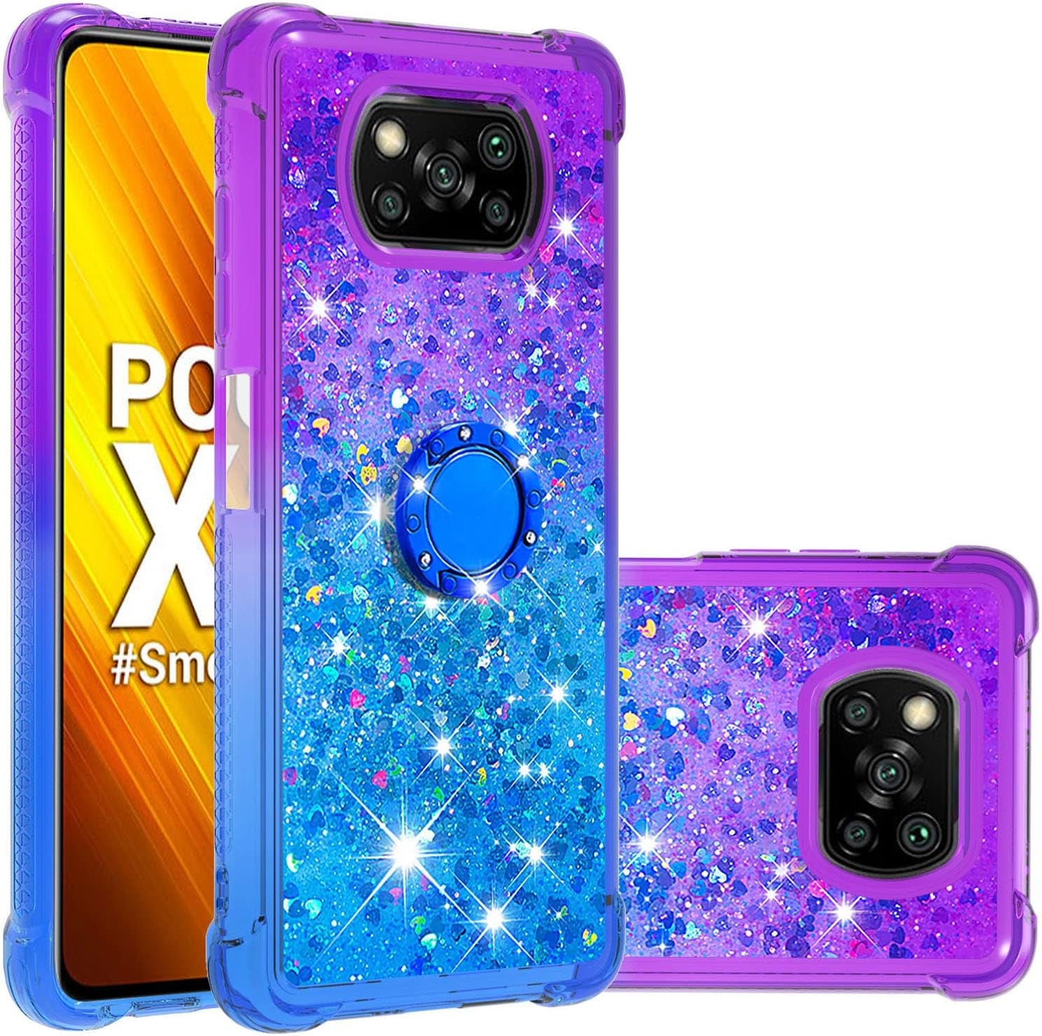 Monwutong Phone Case for Xiaomi Poco X3 NFC, Case for Xiaomi Poco X3 Pro, Shiny Bling Quicksand Effect TPU Bumper Case with Four Corners Protection Cover for Xiaomi Poco X3 NFC/X3 Pro, Purple Blue  Monwutong   