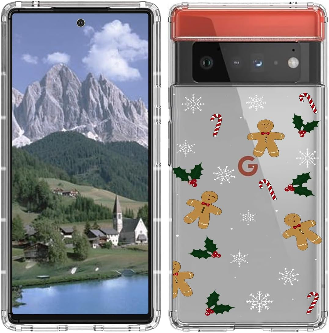 YCJACE Google Pixel 6 Pro Case Clear with Christmas Design Soft Flexible TPU Ultra-Thin Shockproof Anti-Scratch Bumper Protective Cover Case for Google Pixel 6 Pro-Christmas  YCJACE Gingerbread Man Google Pixel 6 Pro 