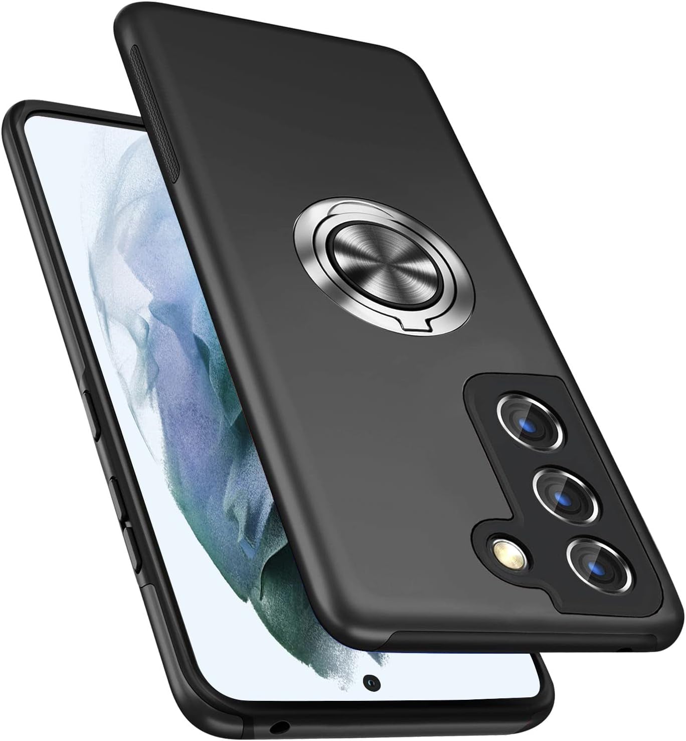 PELEPUES Case for Samsung Galaxy S21 Plus/S21+ 5G, [Built-In Camera Cover] Military Shockproof Phone Case Cover with Embedded Metal Ring Stand Kickstand [Support Magnetic Car Holder] for S21+, Black  PELEPUES   