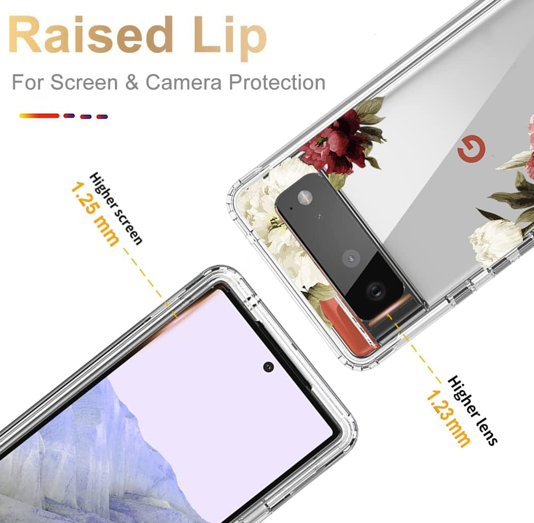 Yodueiv for Pixel 6 Pro Case,Pixel 6 XL G8VOU Case, Full-Body Cute Clear Floral Pattern Protective Phone Cover Case for Google Pixel 6 Pro 5G (Flower)  Yodueiv   