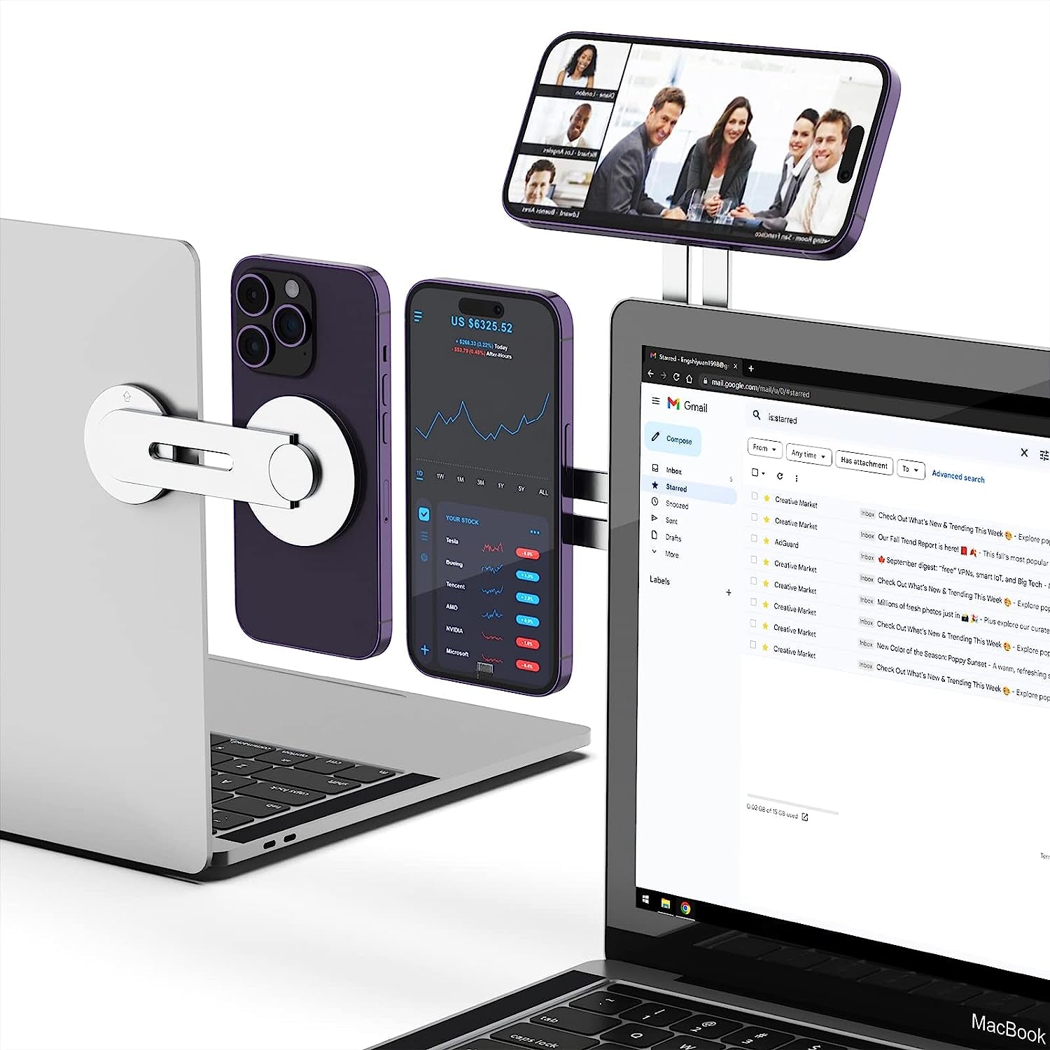 HAMOPY Magnetic Laptop Phone Mount, 180° Adjustable Continuity Camera Mount, Flippable Monitor Side Mount Laptop Extension Bracket, Slim Magsafe Phone Holder for Iphone 14/13/12 Series and More  HAMOPY   