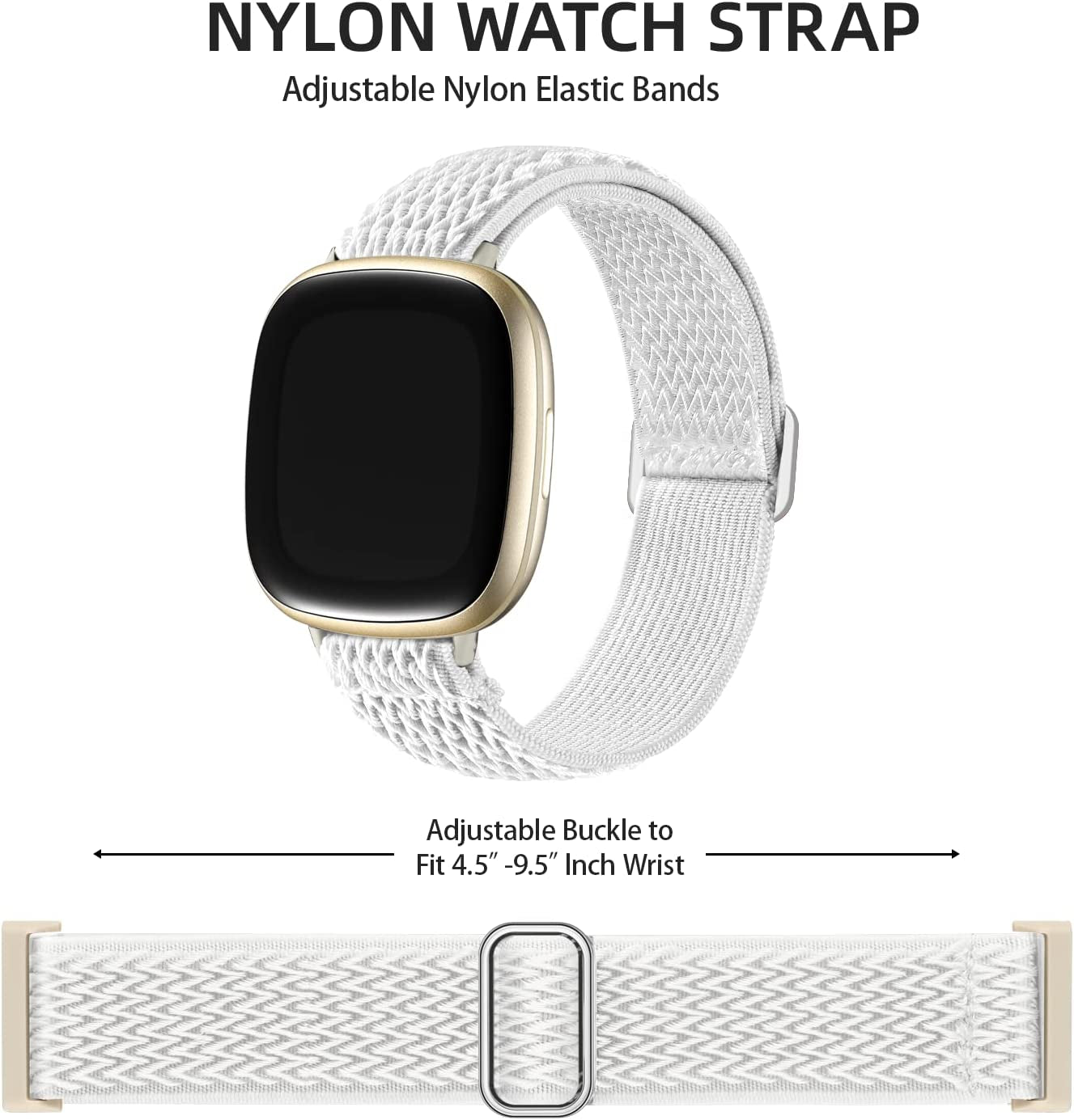 Adorve Compatible with Fitbit Versa 3 Bands/Fitbit Versa 4 Band/Fitbit Sense/Sense 2 Bands for Women Men, Adjustable Stretchy Solo Loop Elastic Nylon Sport Strap for Smartwatch Replacement  25-V3-BElastic-HeiBaiMgfenHuiYxz   