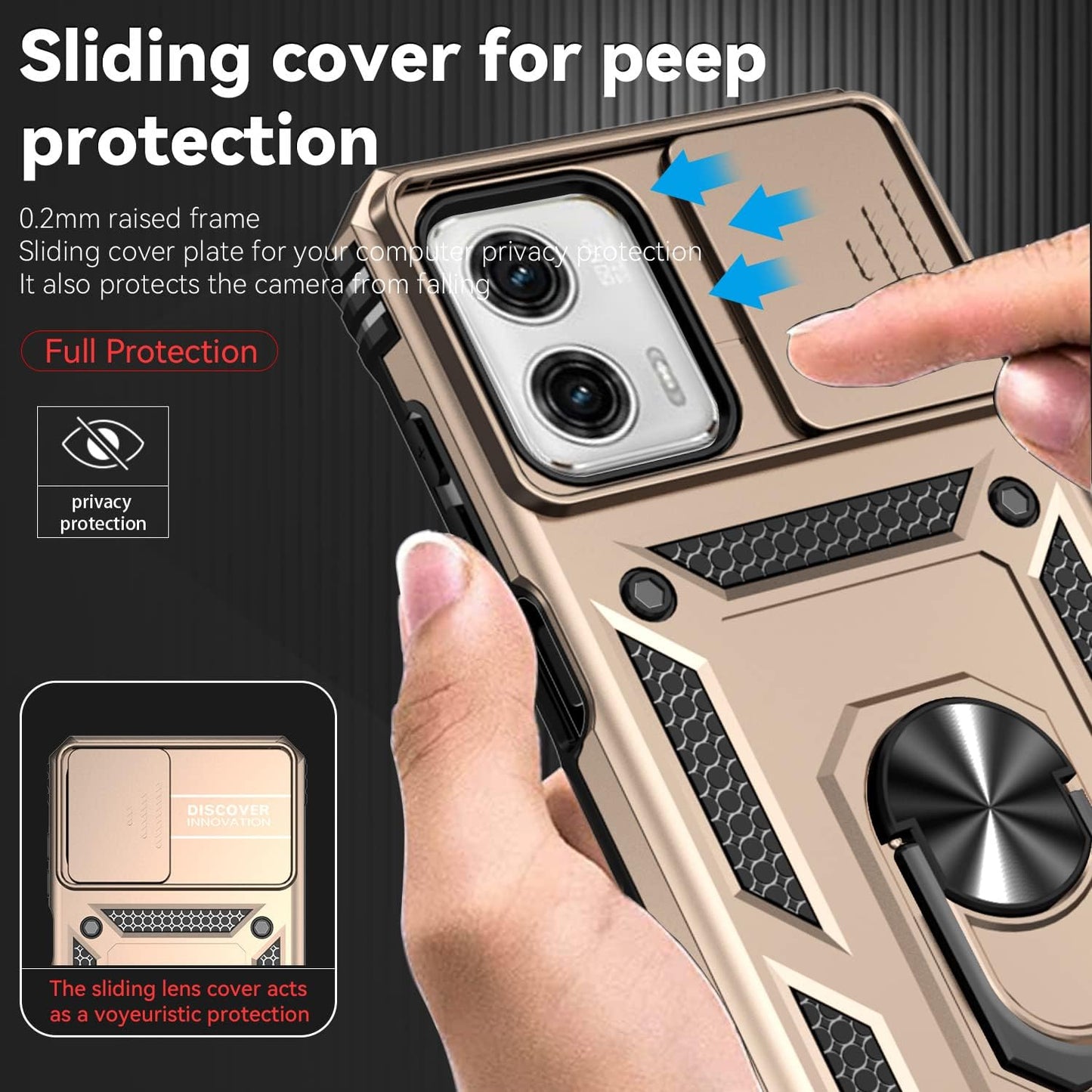 Sunstory for Motorola Moto G Power 5G 2023 Case with Tempered Glass Screen Protector & Slide Camera Cover & Kickstand, [Military-Grade] Phone Case for Moto G Power 5G 2023 (Gold)  SunStory   