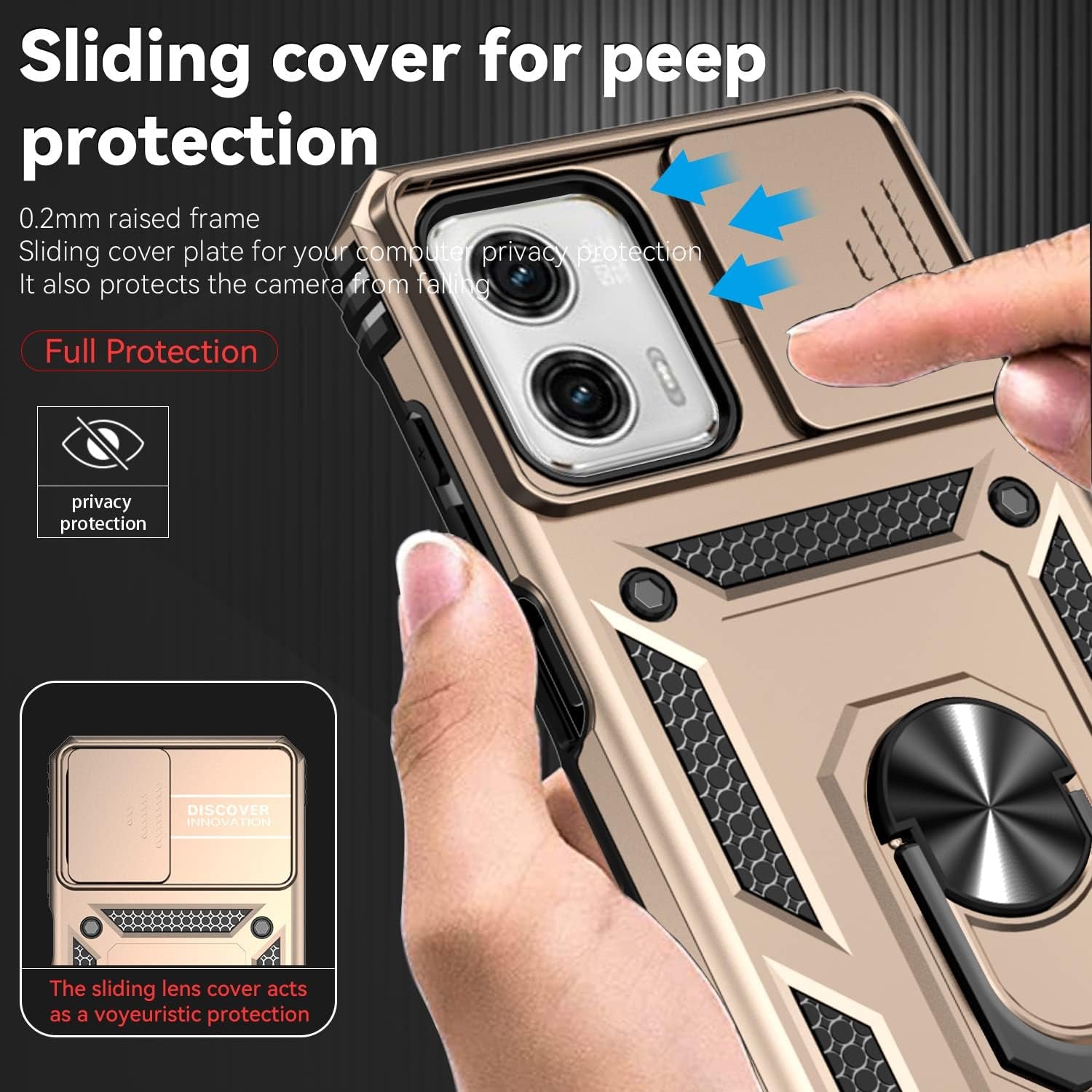 Sunstory for Motorola Moto G Power 5G 2023 Case with Tempered Glass Screen Protector & Slide Camera Cover & Kickstand, [Military-Grade] Phone Case for Moto G Power 5G 2023 (Gold)  SunStory   