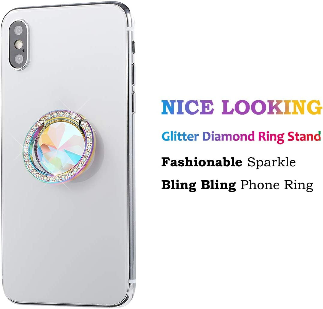 Lenoup Iridescent Glitter Bling Bling Phone Ring Holder,Sparkle Phone Ring Artificial Diamond Stand,Rhinestone Cell Phone Finger Ring(Rainbow)  lenoup   