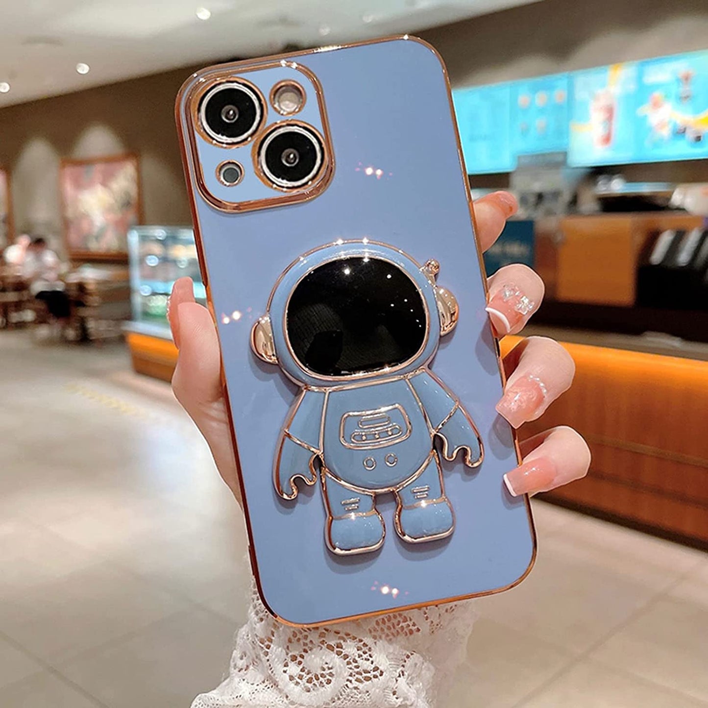 AIGOMARA 6D Plating Astronaut Hidden Stand Case Cover for Iphone 14 plus Women Astronaut Folding Bracket Kickstand Iphone Case with Camera Protector Soft TPU Shockproof Bumper 6.7 in 2022 - Purple  AIGOMARA Grey  