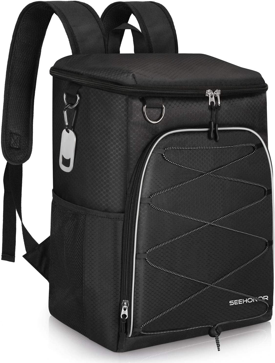 SEEHONOR Insulated Cooler Backpack Leakproof Soft Cooler Bag Lightweight Backpack Cooler for Lunch Picnic Fishing Hiking Camping Park Beach, 25 Cans  SEEHONOR Black  