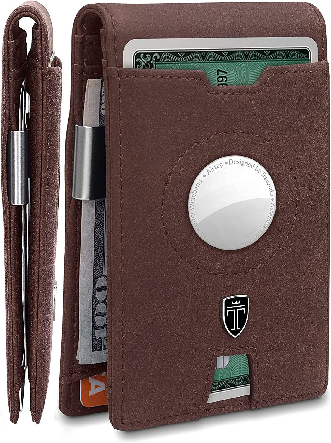 TRAVANDO Airtag* Wallet Mens Wallet with Money Clip Air Tag Wallet Card Holder RFID Blocking Bifold Gifts for Men  TRAVANDO Vintage Brown  