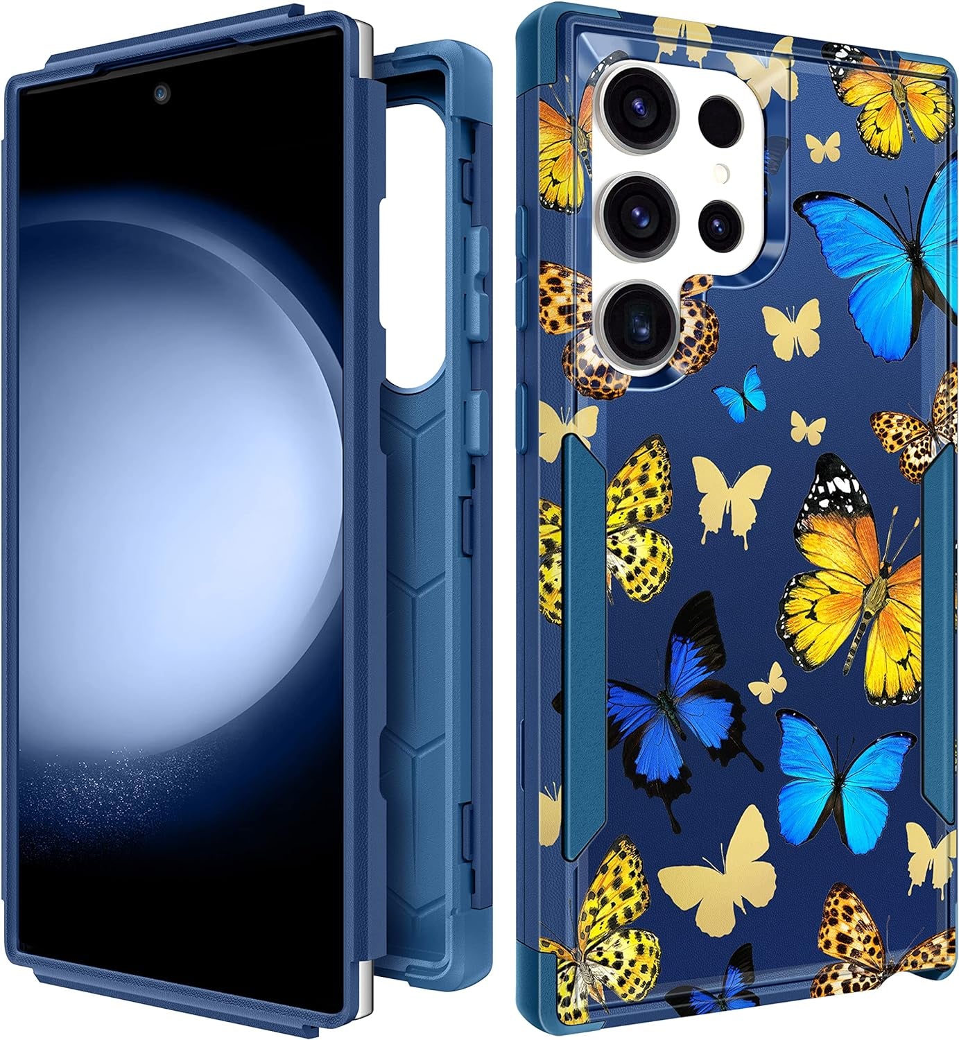 Plakill for Samsung Galaxy S22 Ultra Case Heavy Duty Protective Designer Strawberry Drop Tested Cute Cases for Men Women Girls Shockproof Protection Rugged Bumper Phone Cover for S22 Ultra 6.8"  Plakill Blue Butterflies  