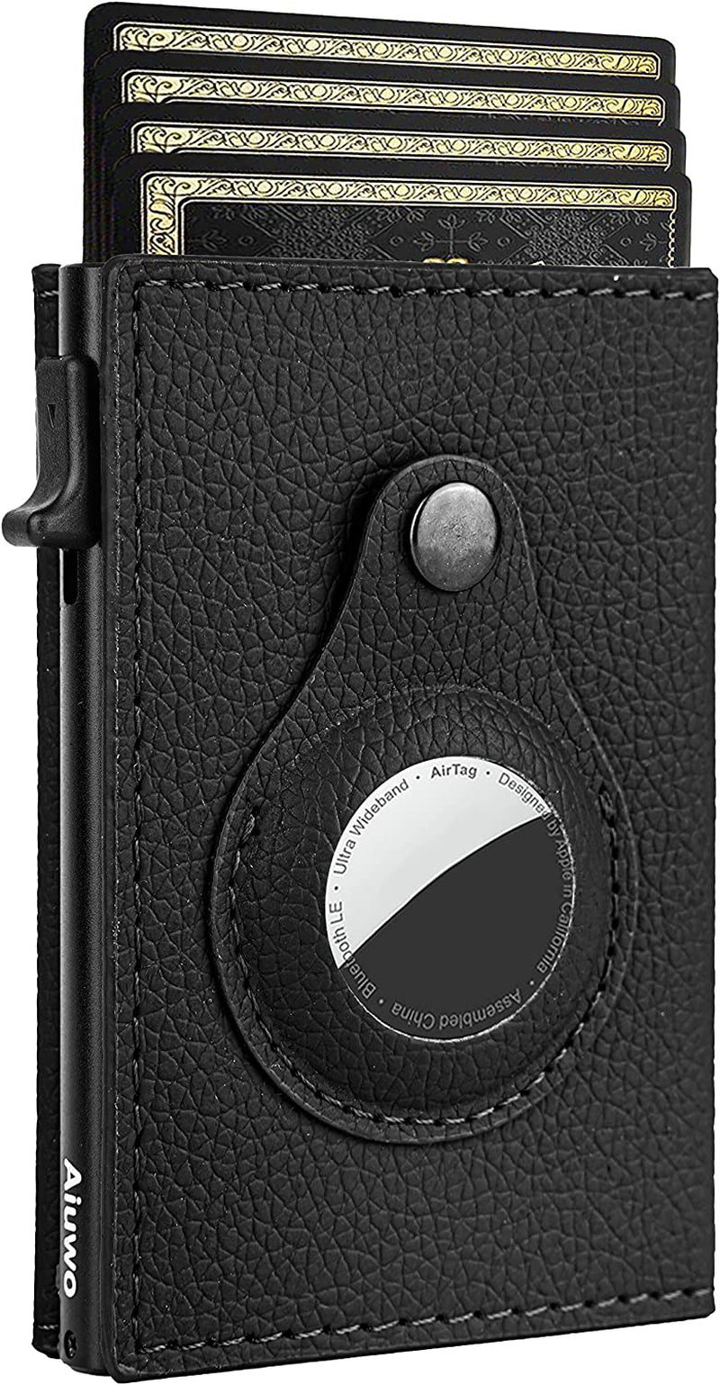 Aiuwo Wallet for Men Slim Wallet RFID Blocking Money Clip Wallets for Men,Minimalist Wallet for Men with Money Pocket  AIUWO D-Lichee Black-Airtag Slot  