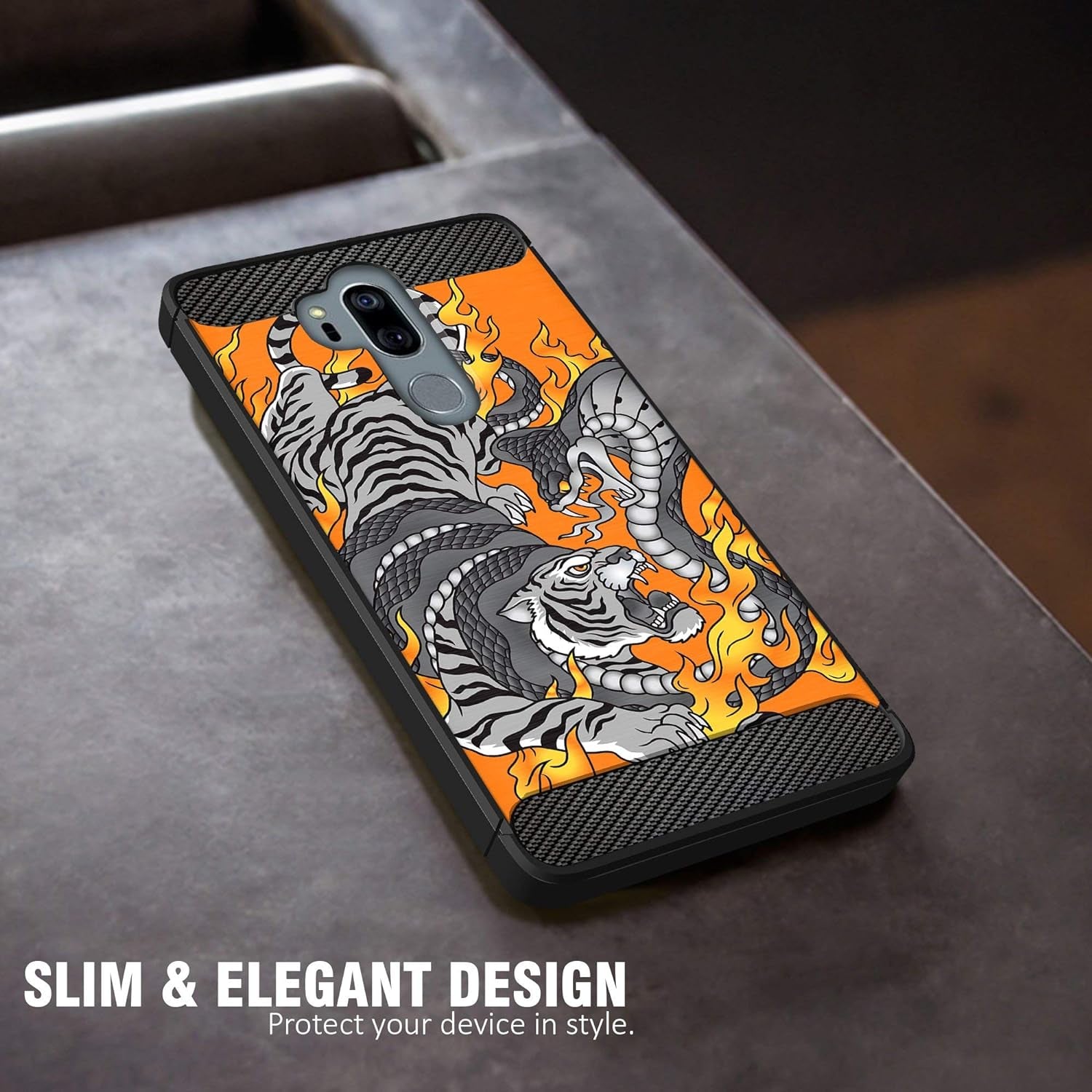 Casesondeck Case Compatible with [LG G7 / LG G7 Thinq] Pictorial Patterned TPU Design Case Flexible Slim and Elegant (Cobra Tiger)  CasesonDeck   