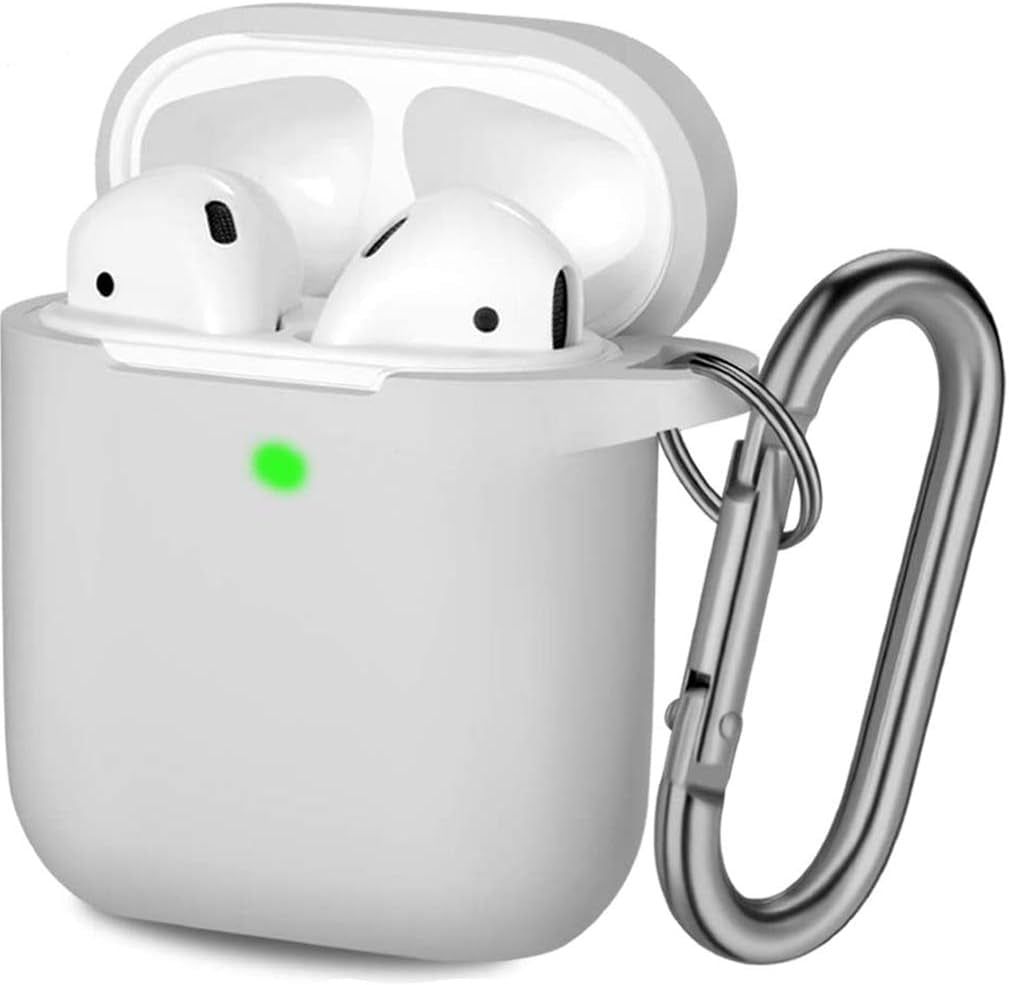 Hamile Cover Compatible with Airpods Case, Soft Silicone Protective Covers Skin (Front LED Visible) Designed for Airpod 2/ Airpod 1 Cases with Keychain Accessories, Women Girls Men Boys,Rose  Hamile Fog Gray  