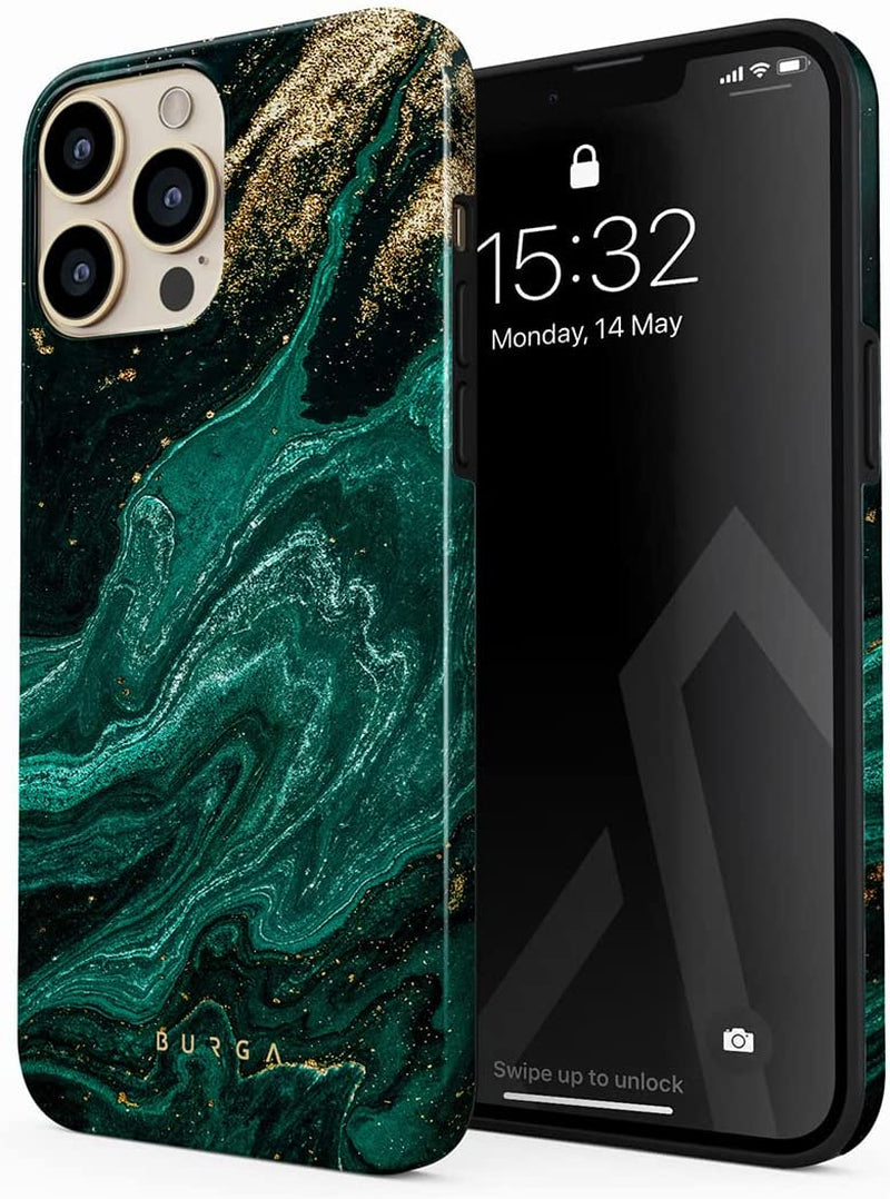 BURGA Phone Case Compatible with Iphone 14 PRO MAX - Wireless Charging Compatible, Hybrid 2-Layer Hard Shell + Silicone Protective Case, Heavy Duty Protection, Slim Fit, Shock-Absorbent, Almond Latte  BURGA Emerald Pool Iphone 14 Pro Max 