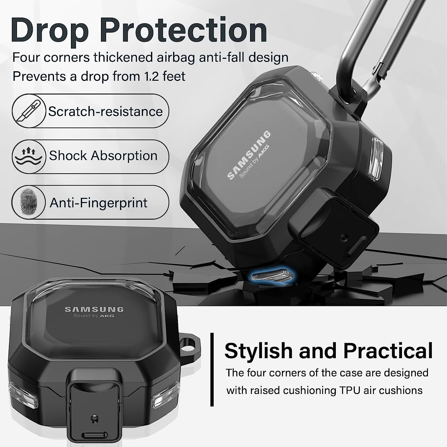 (With Secure Lock) Clear Case Cover for Galaxy Buds 2 Pro Case(2022) /Galaxy Buds Pro Case(2021) /Galaxy Buds 2 Case (2021) /Galaxy Buds Live Case(2020) with Keychain/Zipper Box/Brush -Clear Black  Galafoki   