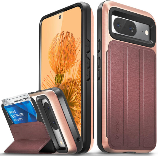 VENA Vcommute Wallet Case Compatible with Google Pixel 8 (2023), (Military Grade Drop Protection) Flip Leather Cover Card Slot Holder with Kickstand - Rose Gold  VENA   
