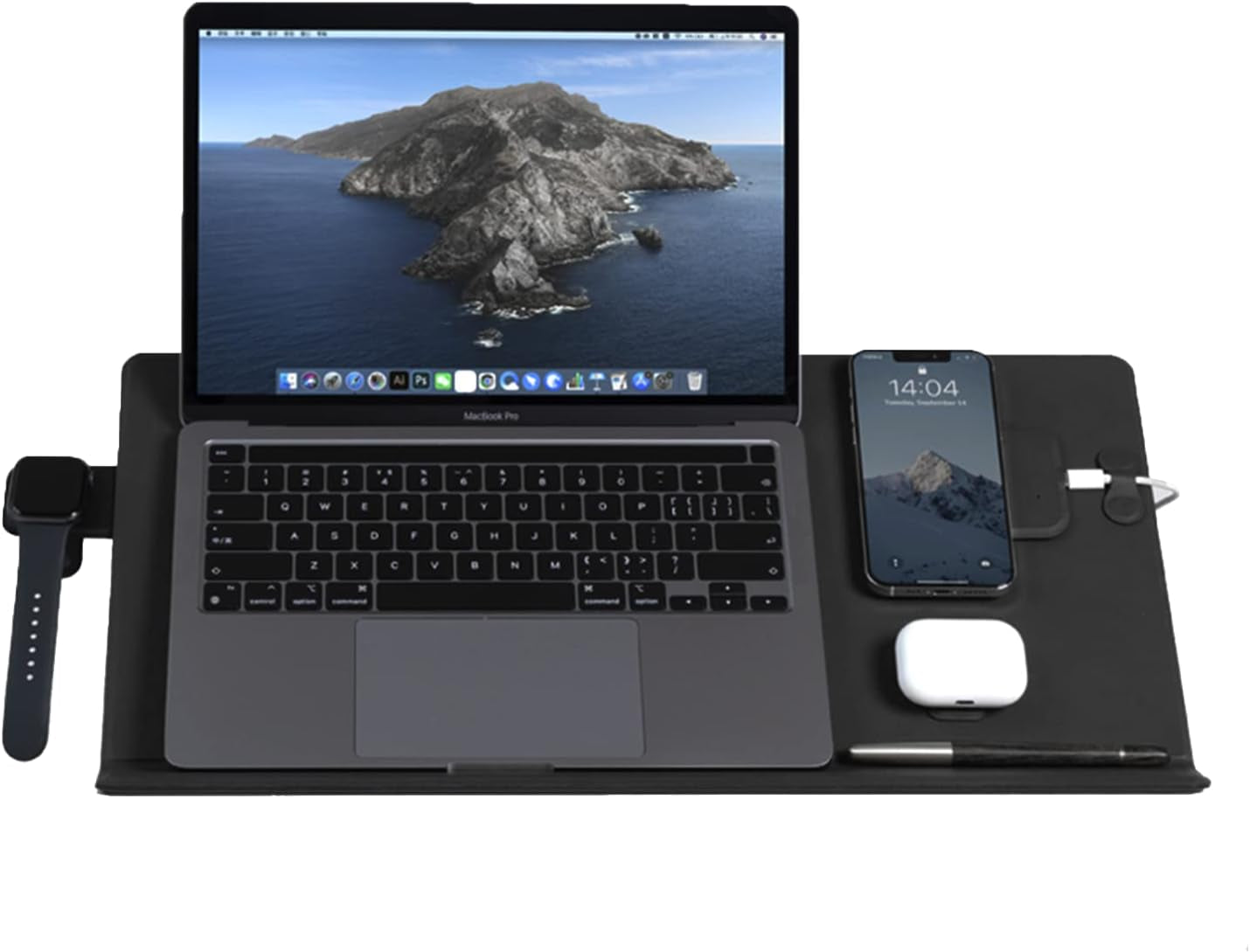 MOFT Magnetic Digital Set for the Smart Desk Mat, Includes Wireless Charging Pad, Tablet Holder, Cable Organizers and Snap Phone Sticker  MOFT Night Black Smart Desk Mat full kit 