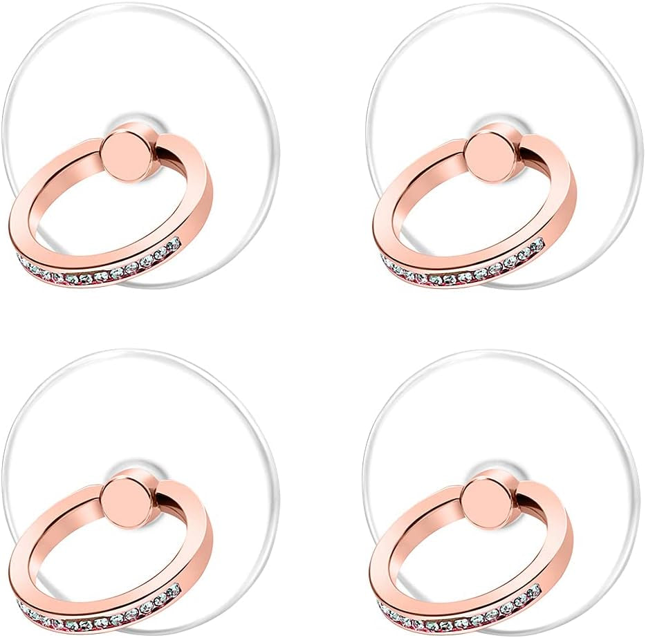 Exoer Transparent Cell Phone Ring Stand Holder Phone Ring Holder Finger Grip Loop Finger Ring Stand (2 Silver 2 Black (Round))  Exoer 4 Rose Gold (Round)  