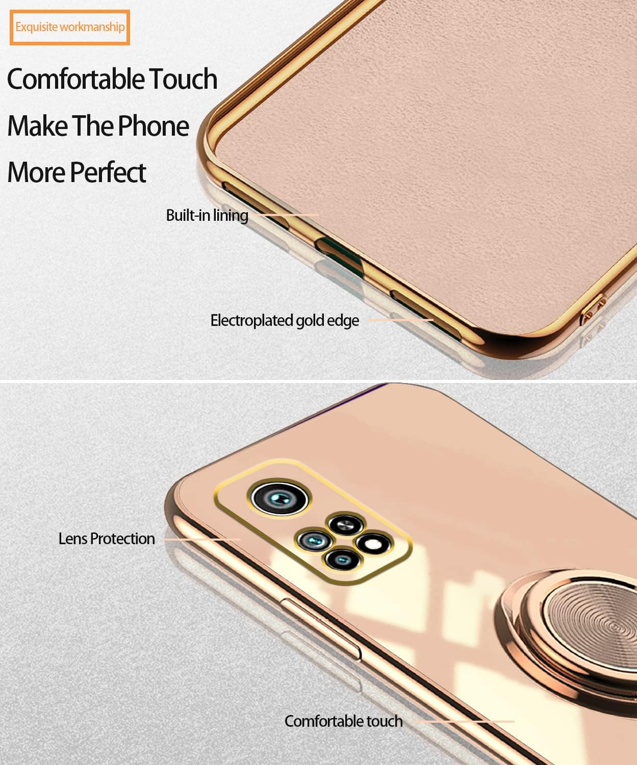 Wousunly Compatible with Xiaomi Mi 10T Case Ring Holder Magnet Green, Xiaomi Mi 10T Phone Case Xiaomi Mi 10T Pro Case Silicone Shockproof Plate Luxury Slim Cover (Xiaomi Mi 10T, Pink)  Wousunly   