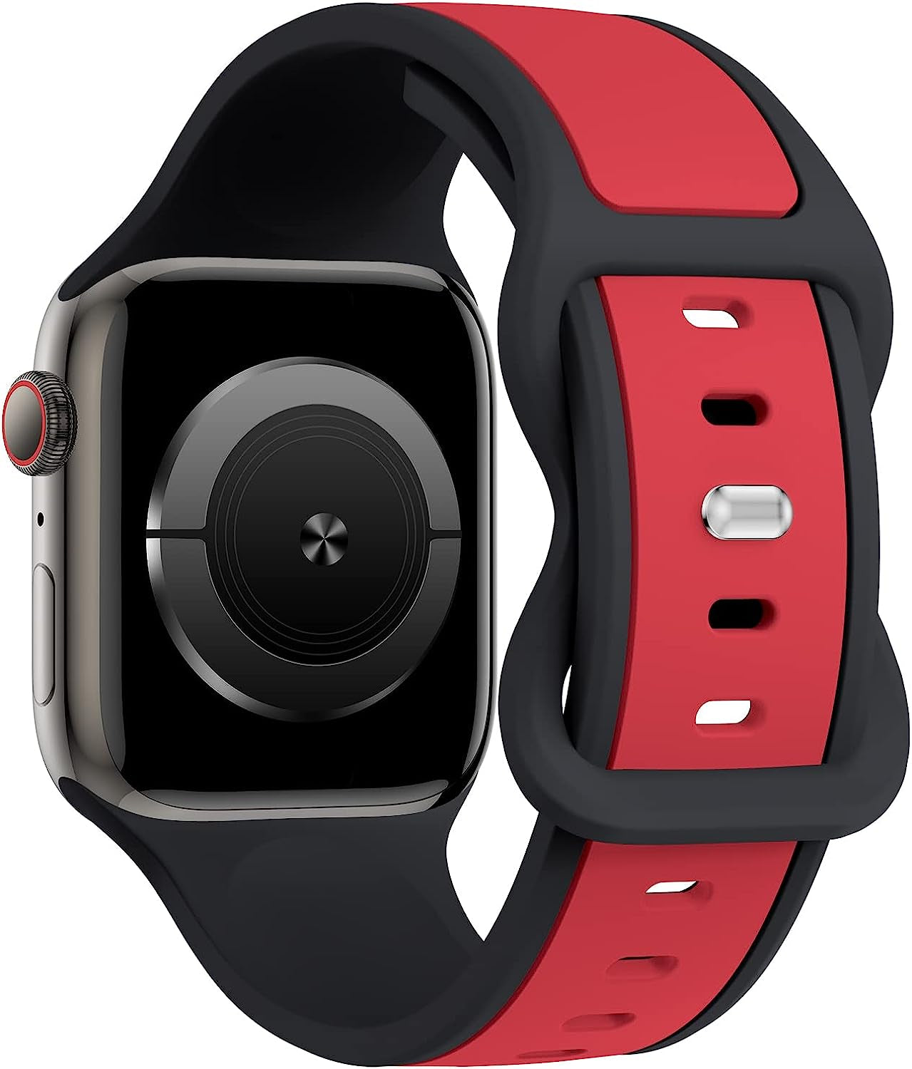 Acrbiutu Two-Toned Dual Color Bands Compatible with Apple Watch 38Mm 40Mm 41Mm 42Mm 44Mm 45Mm 49Mm, Replacement Soft Silicone Sport Strap for Iwatch Series Ultra 8/7/6/5/4/3/2/1 SE Women Men  Acrbiutu Black/Red 42mm/44mm/45mm/49mm 