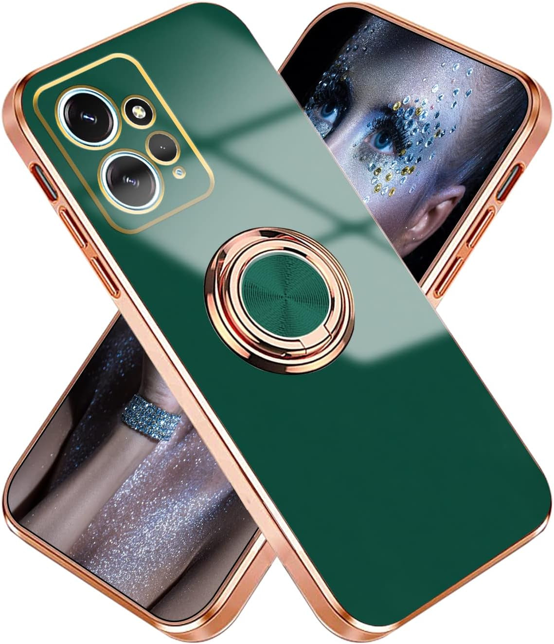 Tiwinxing Compatible with Xiaomi Redmi Note 12 4G Case for Women Men Cute Redmi Note 12 4G Phone Case Shockproof with Luxury Plating Gold Edge Kickstand Protective Cases Cover (Black)  Tiwinxing Night Green  