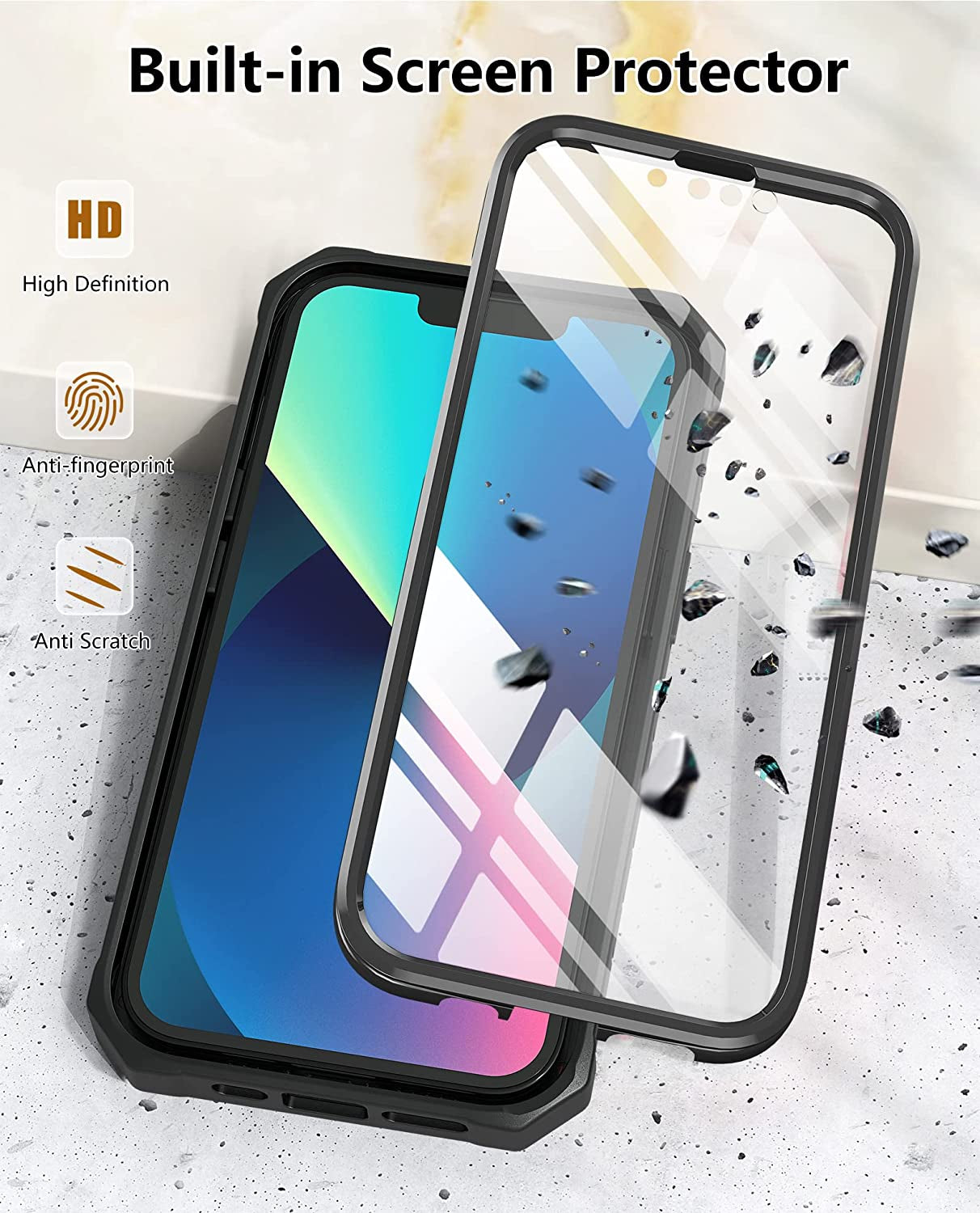 For Iphone 13 Case Protective Cover: Iphone 14 Case Heavy Duty Military Grade Hard Protection Shock Proof Grip | Durable Dual-Layer Design Iphone 13-14 Phone Case with Built-In Kickstand Black  DAMAI   