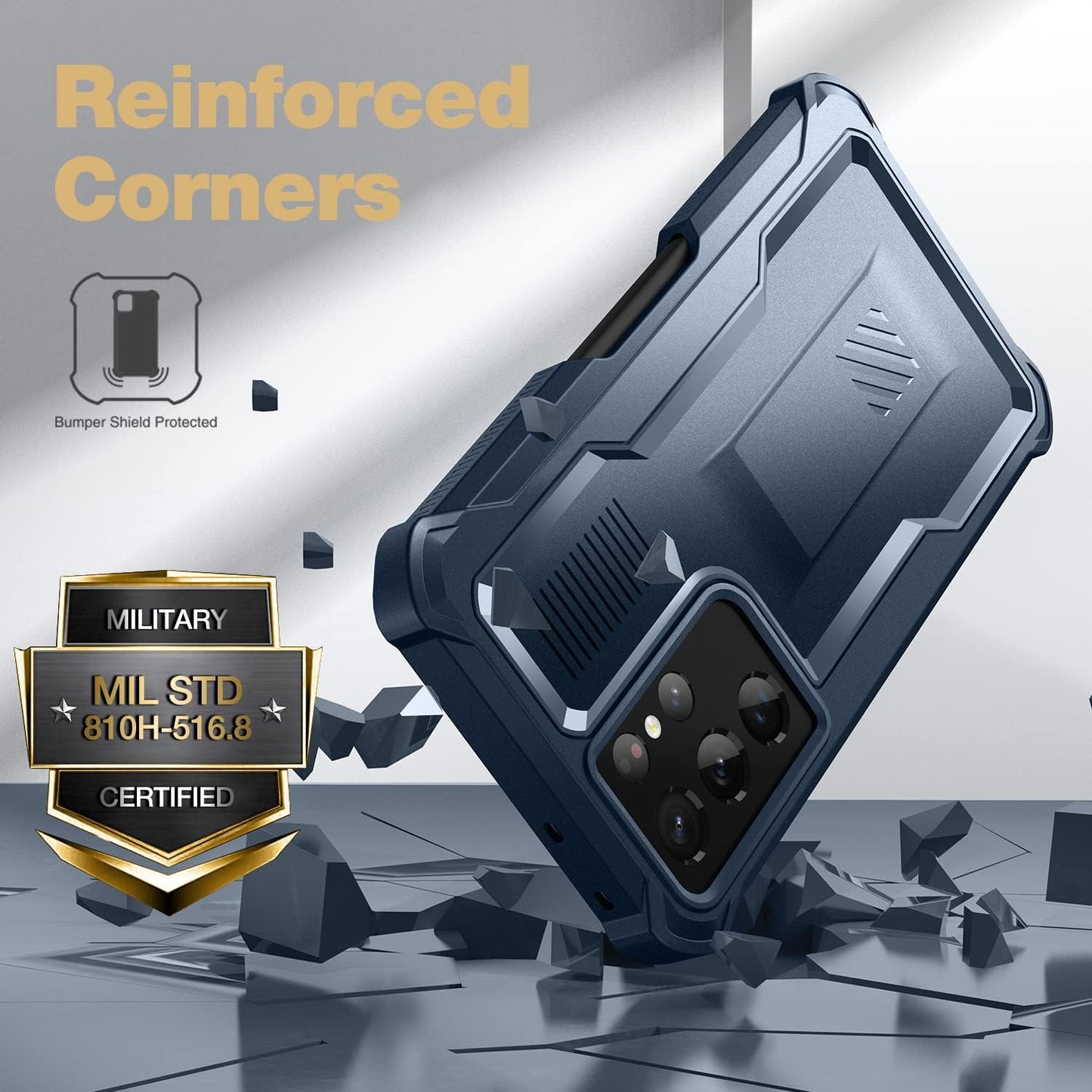 Dexnor for Samsung Galaxy S21 Ultra Case with Screen Protector & S Pen Slot(S Pen Not Included) Dual Layer Cover, 360 Full Body Protective Shockproof Heavy Duty Bumper for S21 Ultra 6.8 Inch-Blue  Dexnor   