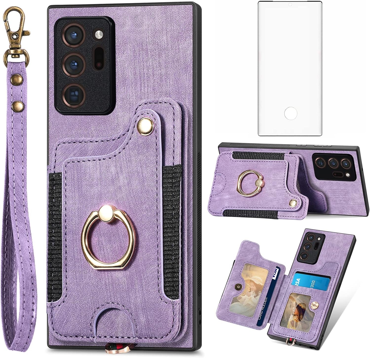 Phone Case for Samsung Galaxy Note 20 Ultra 5G Wallet Cover with Screen Protector and Wrist Strap RFID Card Holder Ring Stand Note20 plus Notes 20Ultra Note20+ U + 20+ Twenty Not S20 Women Men Brown  Asuwish Purple  