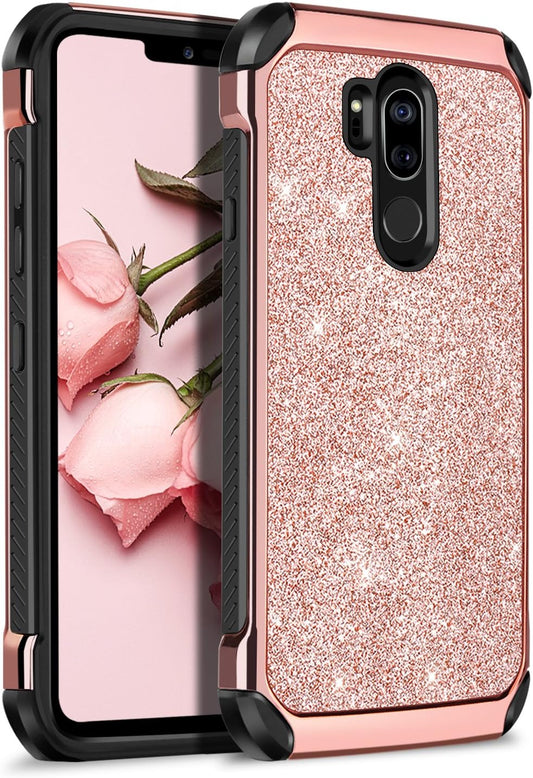 BENTOBEN Case for LG G7 Thinq, Case for LG G7, Heavy Duty 2 in 1 Hybrid Hard PC Soft TPU Laminated Shiny Faux Leather Chrome Shockproof Cover Protective Phone Case for LG G7/LG G7 Thinq, Rose Gold  BENTOBEN   