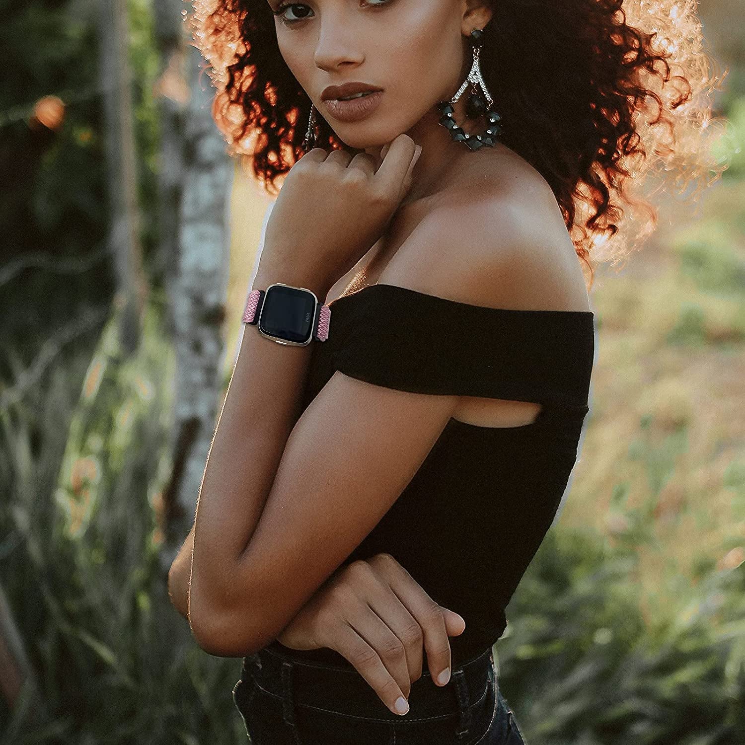 4 Pack Stretchy Bands Compatible with Fitbit Versa/Fitbit Versa Lite/Fitbit 2 Women Men, Adjustable Elastic Soft Loop Nylon Breathable Replacement Straps for Smartwatch Wristband  POHNUI   