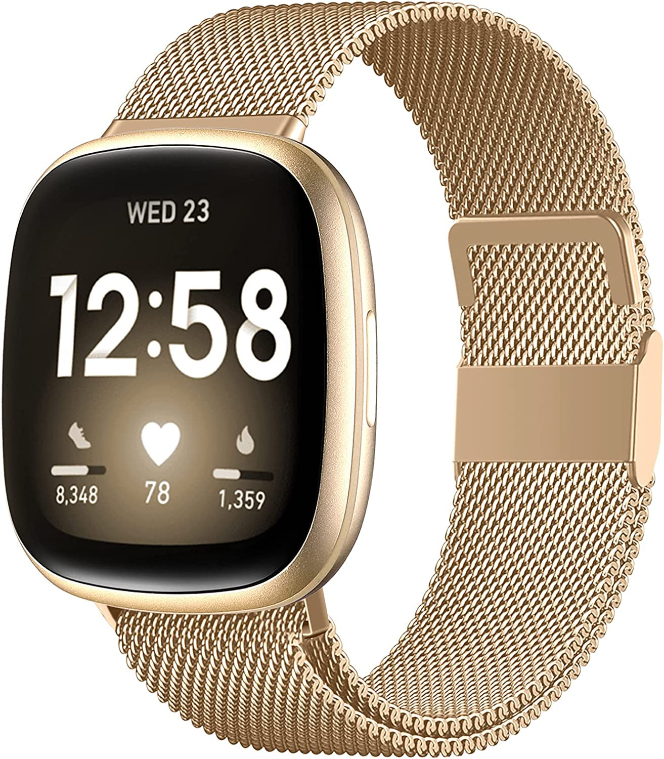ZWGKKYGYH Bands Compatible with Fitbit Sense Versa 3 Versa 4 and Sense 2 Smartwatch Women Men, Stainless Steel Metal Mesh Magnetic Band Replacement for Sense/Sense 2/Versa 3/Versa 4, Small Champagne  ZWGKKYGYH Royal Gold L: 6.7" - 9.0" 