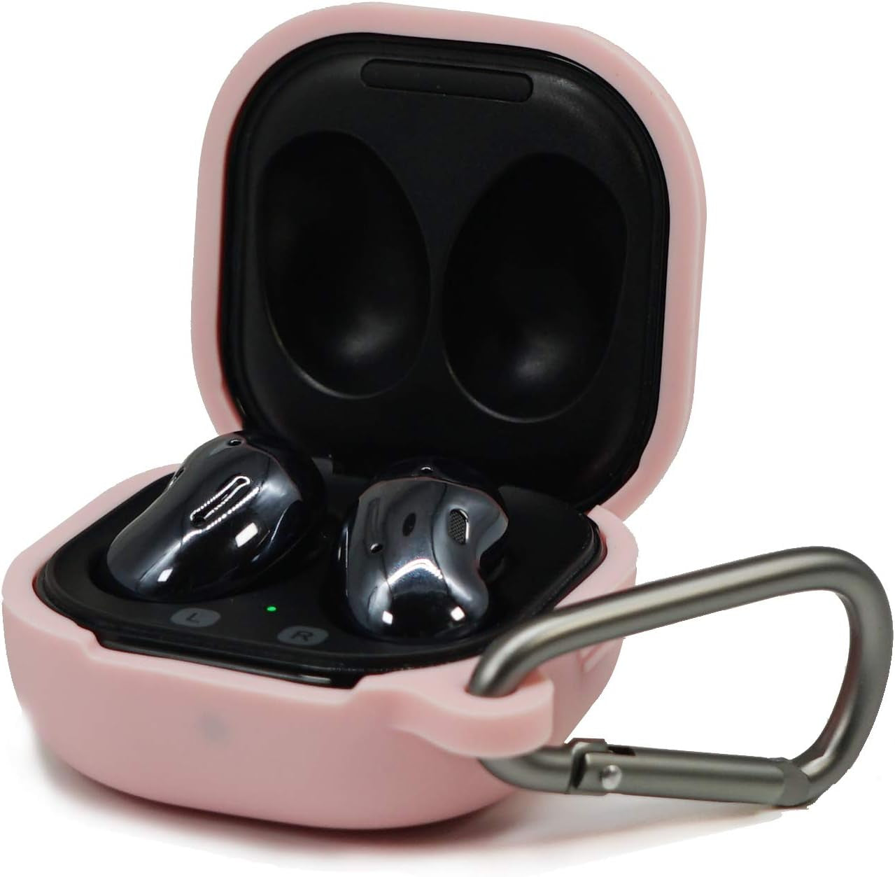 ZALUJMUS Silicone Case for Samsung Galaxy Buds Live, Anti-Break Anti-Lost & Shockproof Easy Carrying Protective Case Cover with Carabiner (Black)  ZALUJMUS Pink  