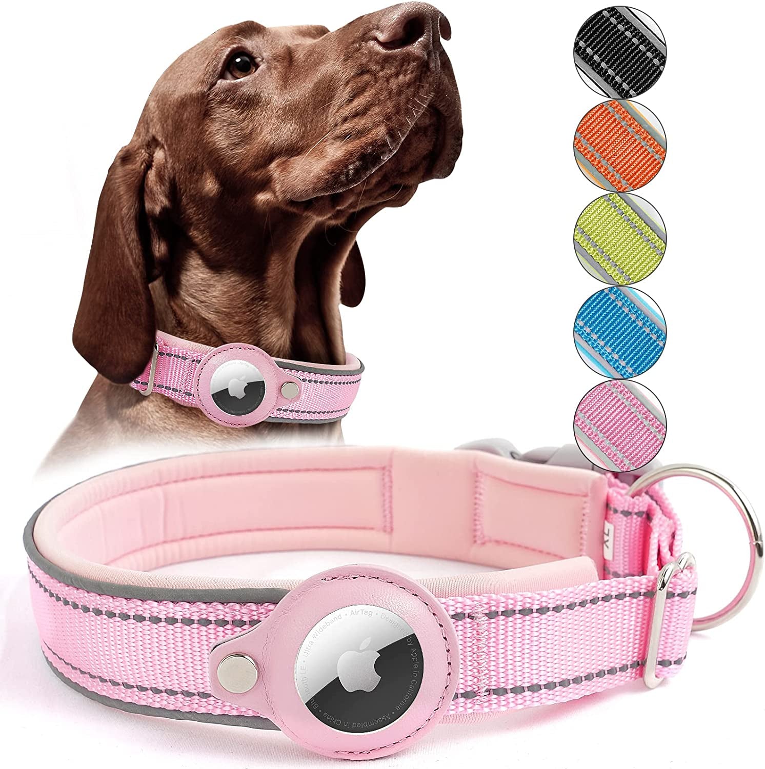 Reflective Airtag Dog Collar, Heavy Duty Apple Air Tag Dog Collar, Padded Pet Collar with 2022 Updated Airtag Dog Collar Holder Case, Adjustable for Small Medium Large Breeds  Taporse   
