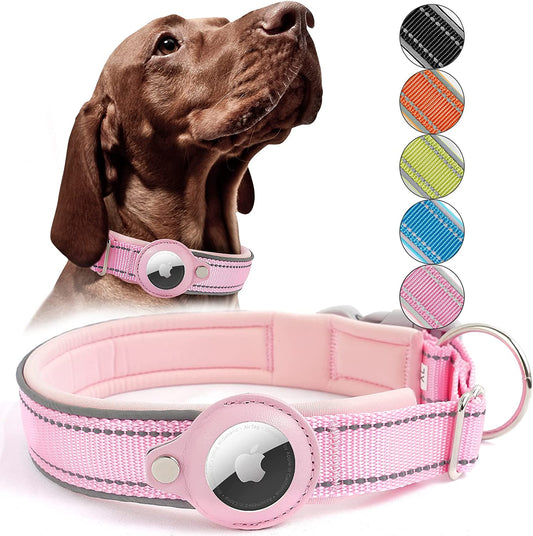 Reflective Airtag Dog Collar, Heavy Duty Apple Air Tag Dog Collar, Padded Pet Collar with 2022 Updated Airtag Dog Collar Holder Case, Adjustable for Small Medium Large Breeds  Taporse   