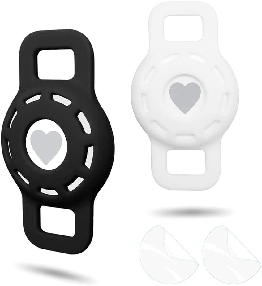 WHALEZON Airtag Cat Collar Holder, Small Air Tag Dog Collar Holder Compatible with Apple Tag, Anti-Lost Pet Tracker Cases Fit on Puppy Collars 3/8" 5/8"  WHALEZON C1 Black, White  