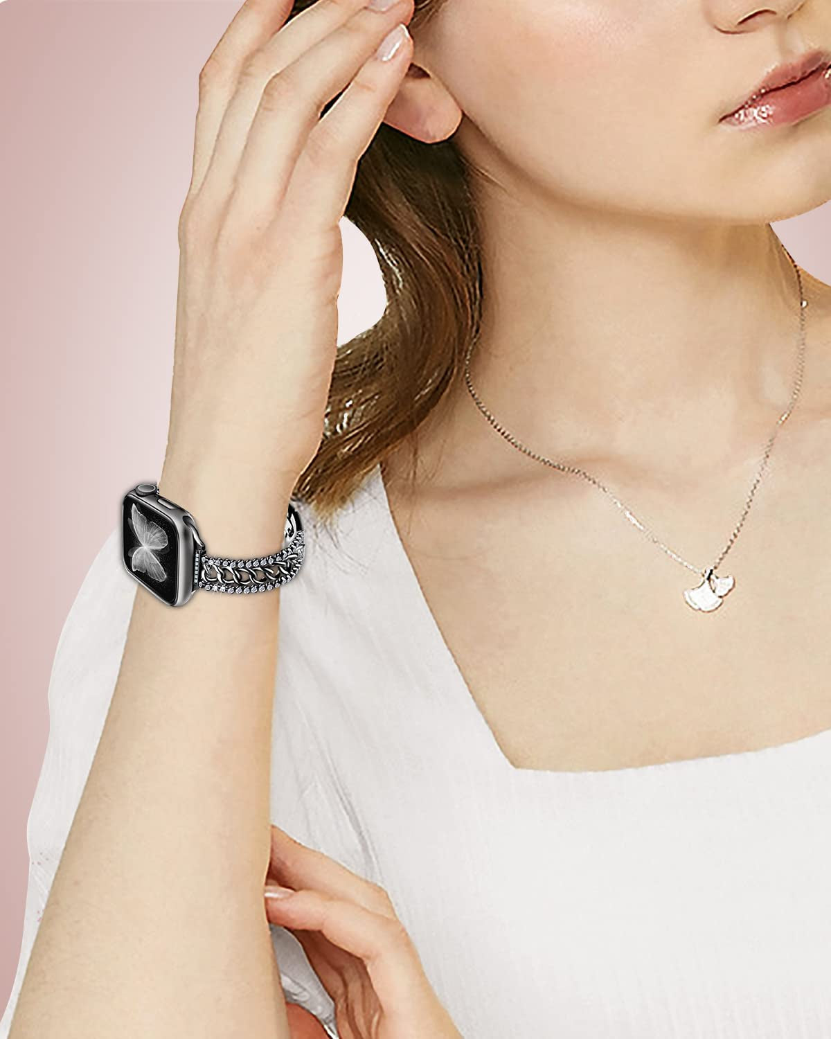 Beu1St Bling Chain Compatible with Apple Watch Band 42Mm 44 Mm 45Mm 49Mm, Women Dressy Glitter Diamond Rhinestone Stainless Steel Metal Bracelet Strap for Iwatch Series 8/7/6/5/4/3/2/1/SE Black  beu1st   