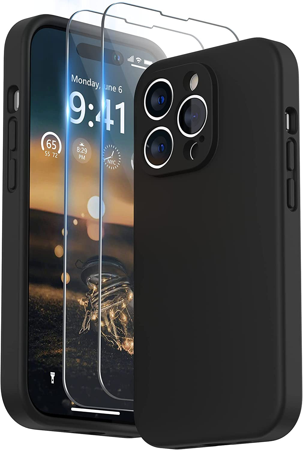 SURPHY Designed for Iphone 14 Pro Max Case with Screen Protector, (With Camera Protection + Soft Microfiber Lining) Liquid Silicone Phone Case, Blue Jay  SURPHY Black  