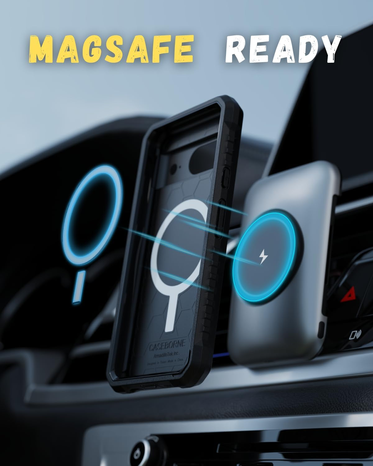 Caseborne Compatible with Google Pixel 8 Protective Case -Compatible with Magsafe, Slim yet Rugged with Tempered Glass Screen Protector and Belt Clip Holster Black  CaseBorne   