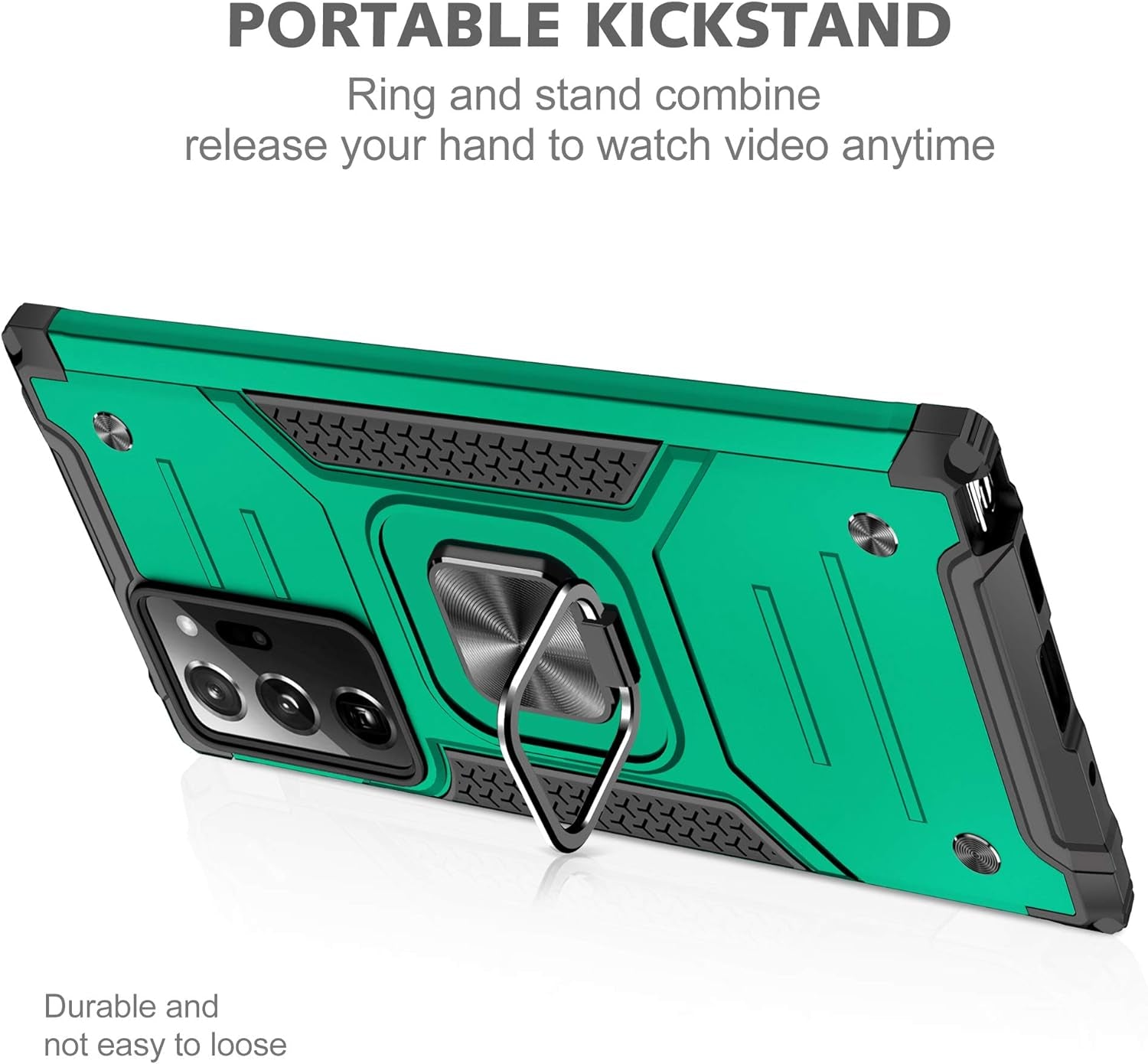 Ymhxcy Galaxy Note 20 Ultra 5G Case with 3D Curved Screen Protector, Armor Grade Case with Rotating Holder Kickstand Non-Slip Hybrid Rugged Phone Case for Samsung Note 20 Ultra-Kk Dark Green  YmhxcY   