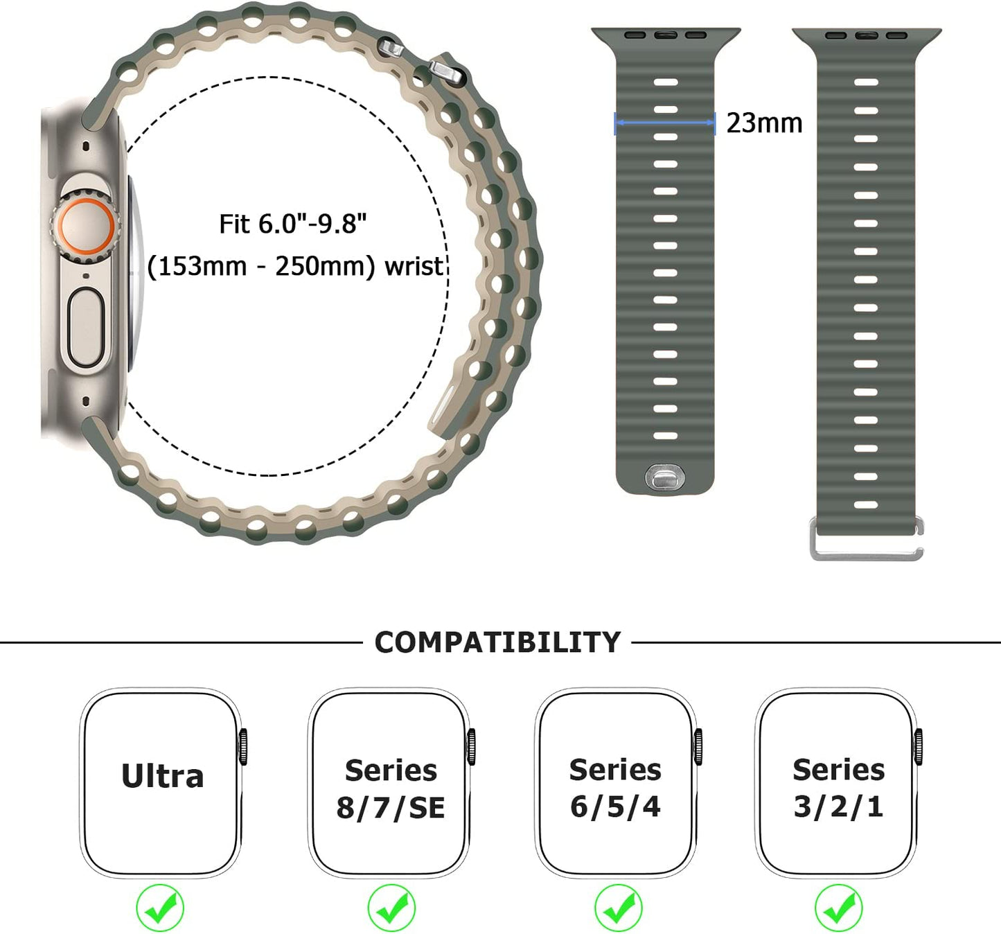 Anlinser Bands Compatible with Apple Watch Band 49Mm 45Mm 44Mm 42Mm 41Mm 40Mm 38Mm, Adjustable Sport Loop Designed for Apple Watch Ultra SE Series 8 7 6 5 4 3 2 (49Mm/45Mm/44Mm/42Mm, Gray Green/Khaki)  Anlinser   