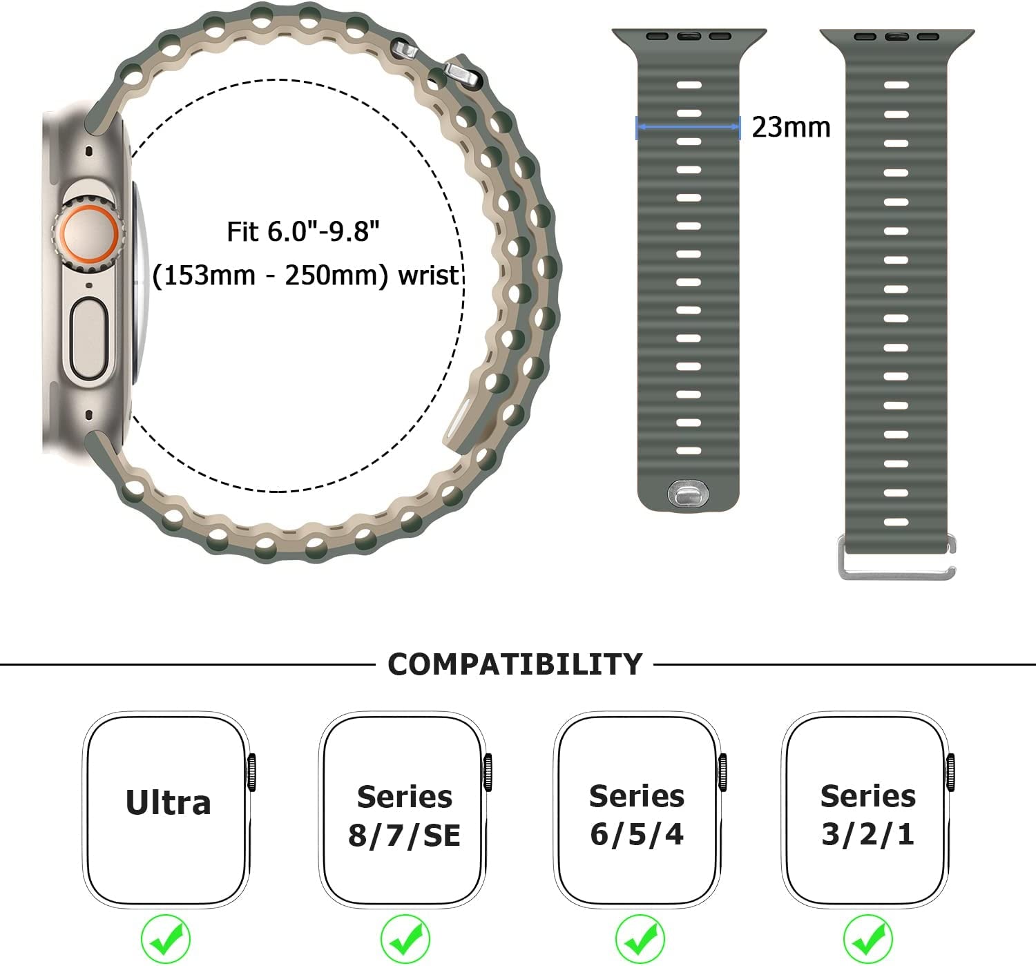 Anlinser Bands Compatible with Apple Watch Band 49Mm 45Mm 44Mm 42Mm 41Mm 40Mm 38Mm, Adjustable Sport Loop Designed for Apple Watch Ultra SE Series 8 7 6 5 4 3 2 (49Mm/45Mm/44Mm/42Mm, Gray Green/Khaki)  Anlinser   