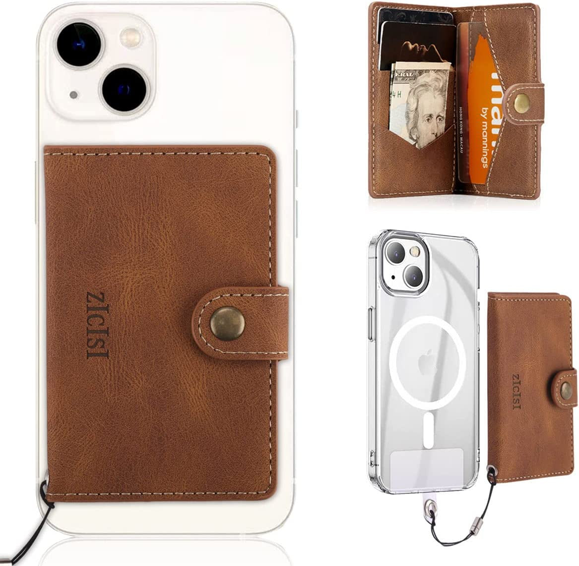 ZICISI for Apple Magnetic Wallet Card Holders with RFID Blocking & Kickstand for Iphone Magsafe Wallet [2 Money Holders + 4 Credit Carders],Compatible with Iphone 13/12 Pro Max/Pro/Mini, Black  ZICISI Brown  